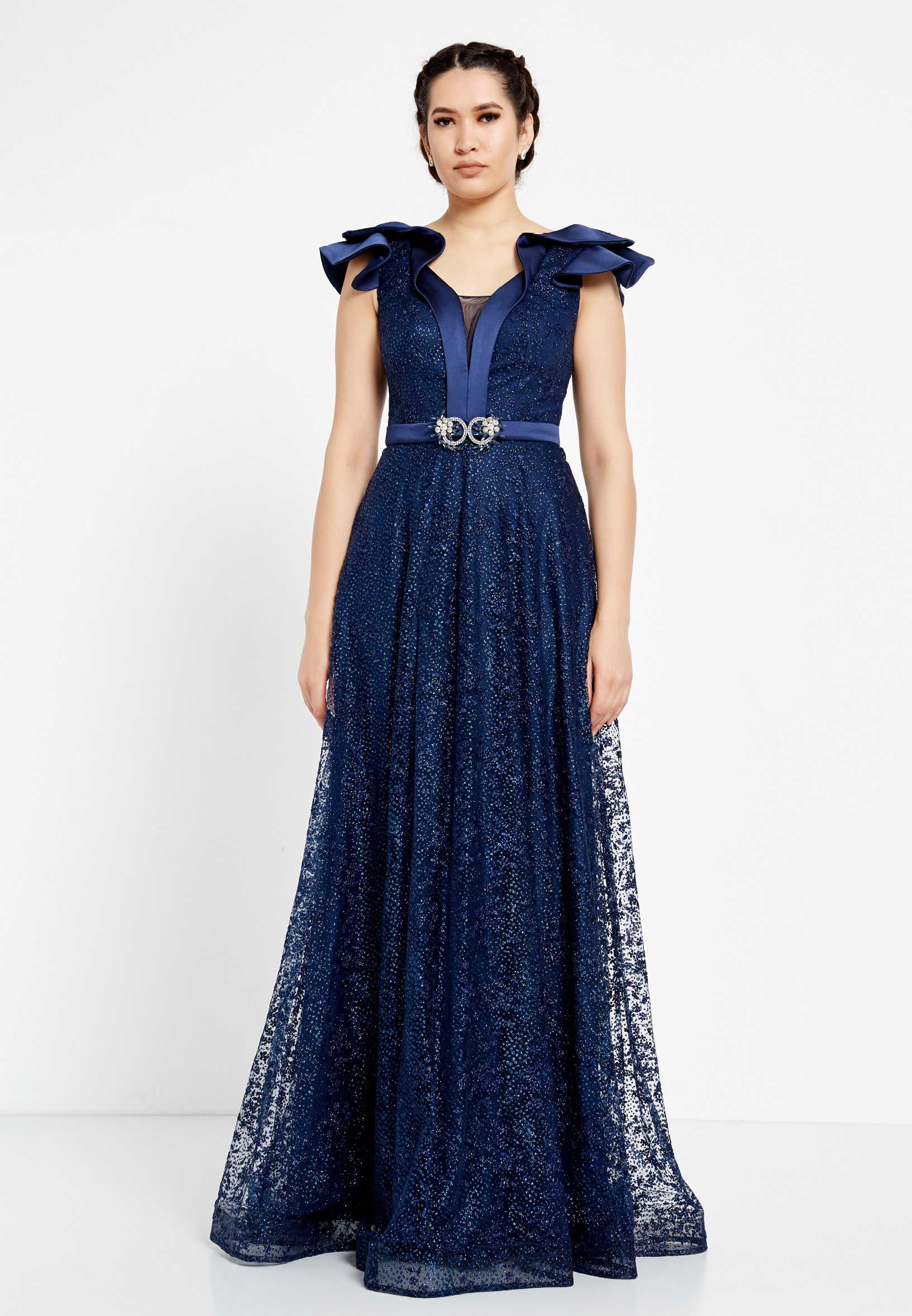 Short Sleeve Maxi Tulle A - Line Regular Prom Dress rmn2913 - Image 9
