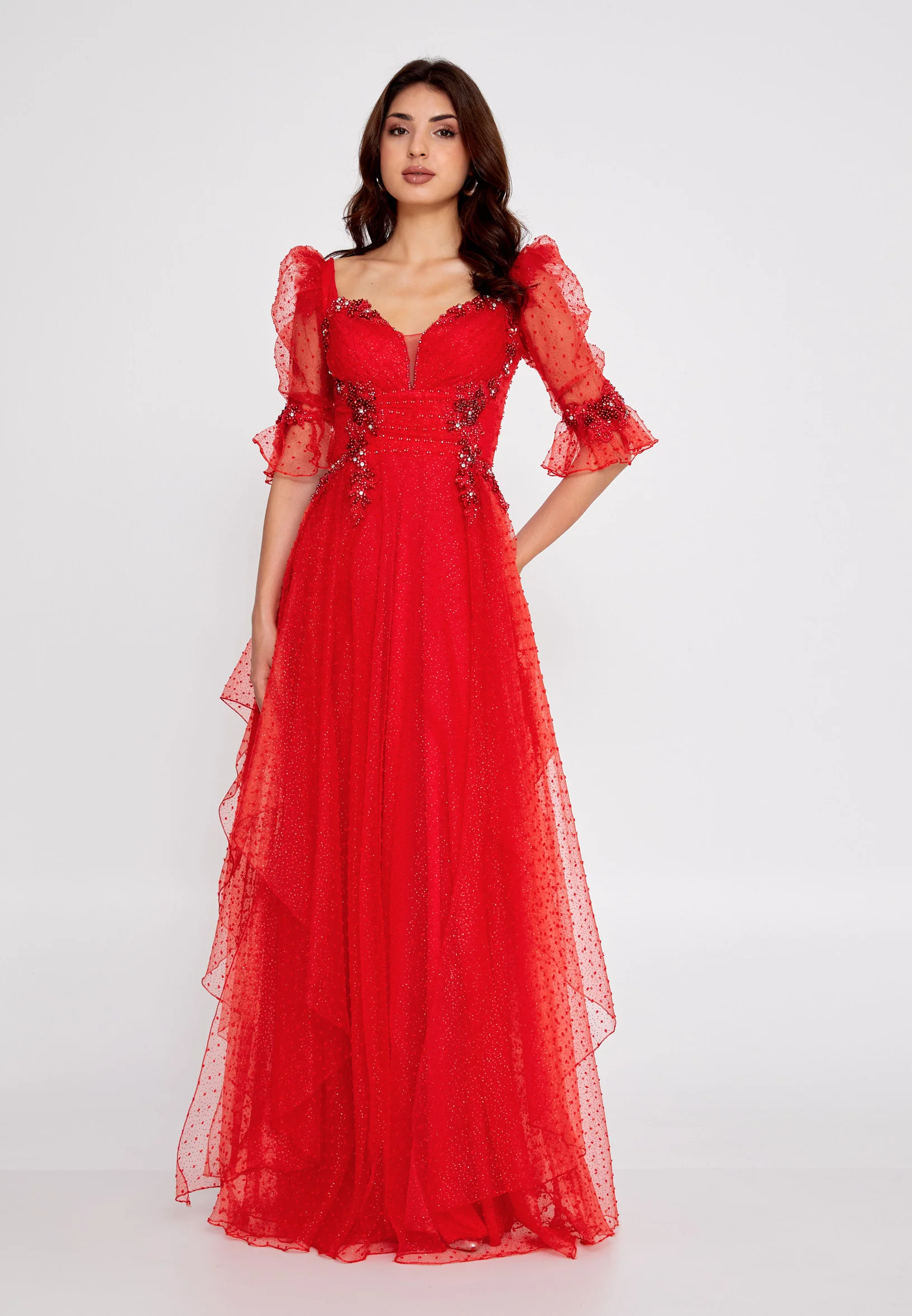 Short Sleeve Maxi Tulle A - Line Regular Prom Dress rmn3105 - Image 13