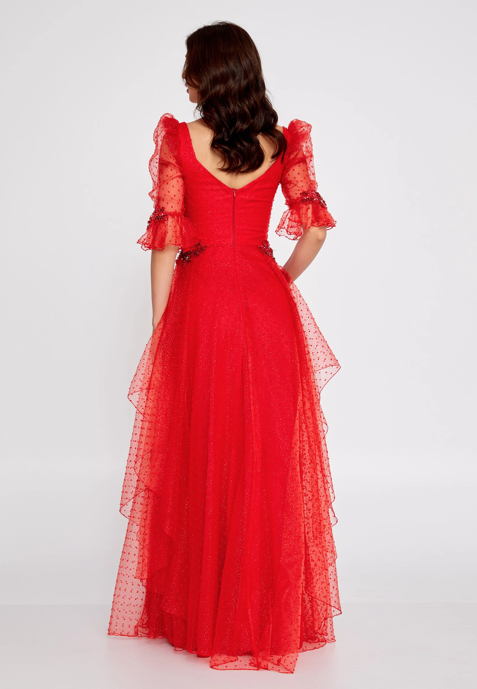 Short Sleeve Maxi Tulle A - Line Regular Prom Dress rmn3105 - Image 14
