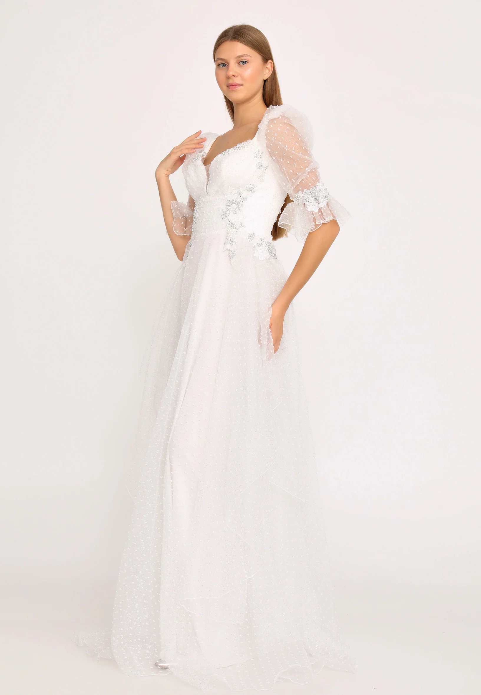 Short Sleeve Maxi Tulle A - Line Regular Prom Dress rmn3105 - Image 19