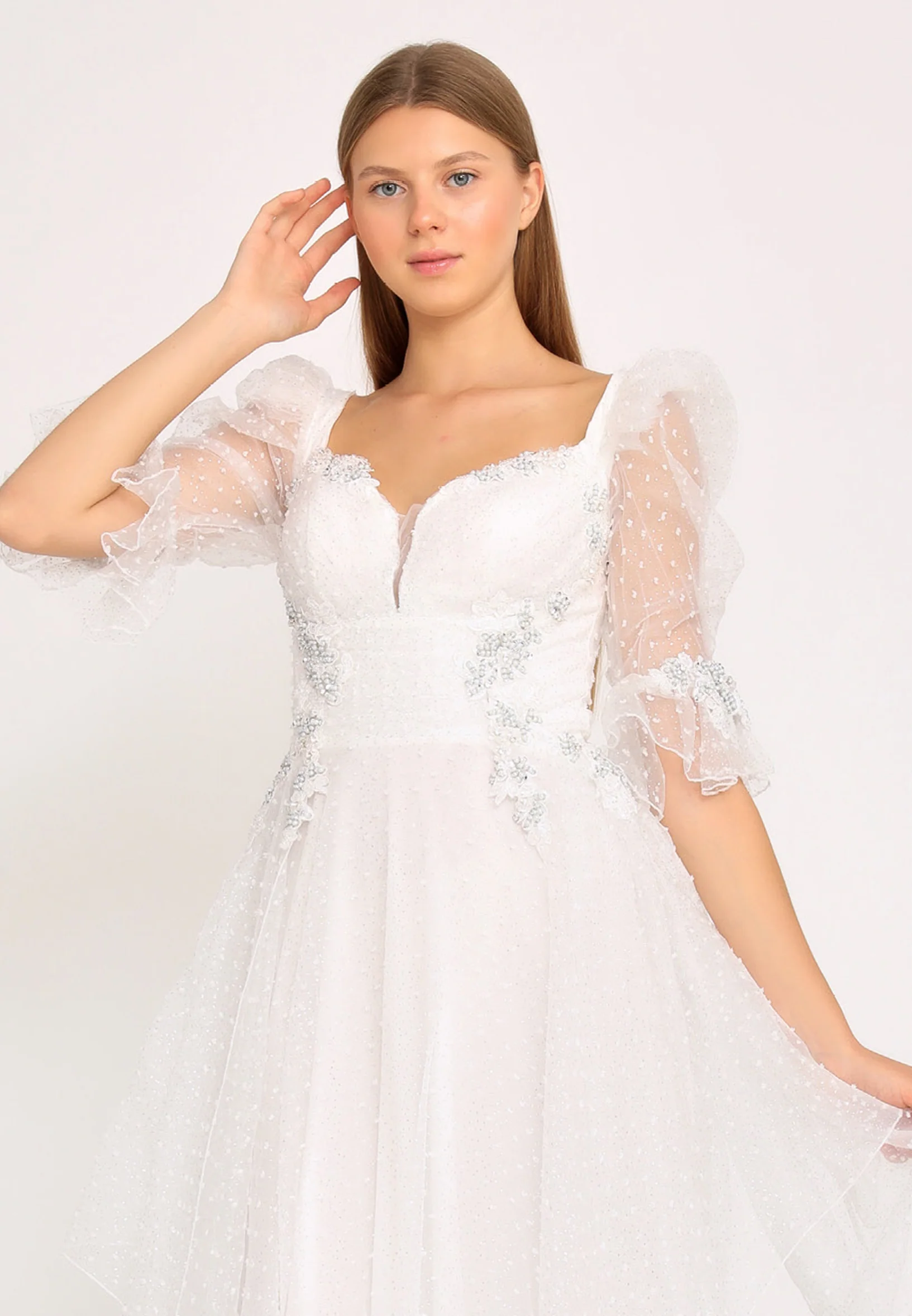 Short Sleeve Maxi Tulle A - Line Regular Prom Dress rmn3105 - Image 20