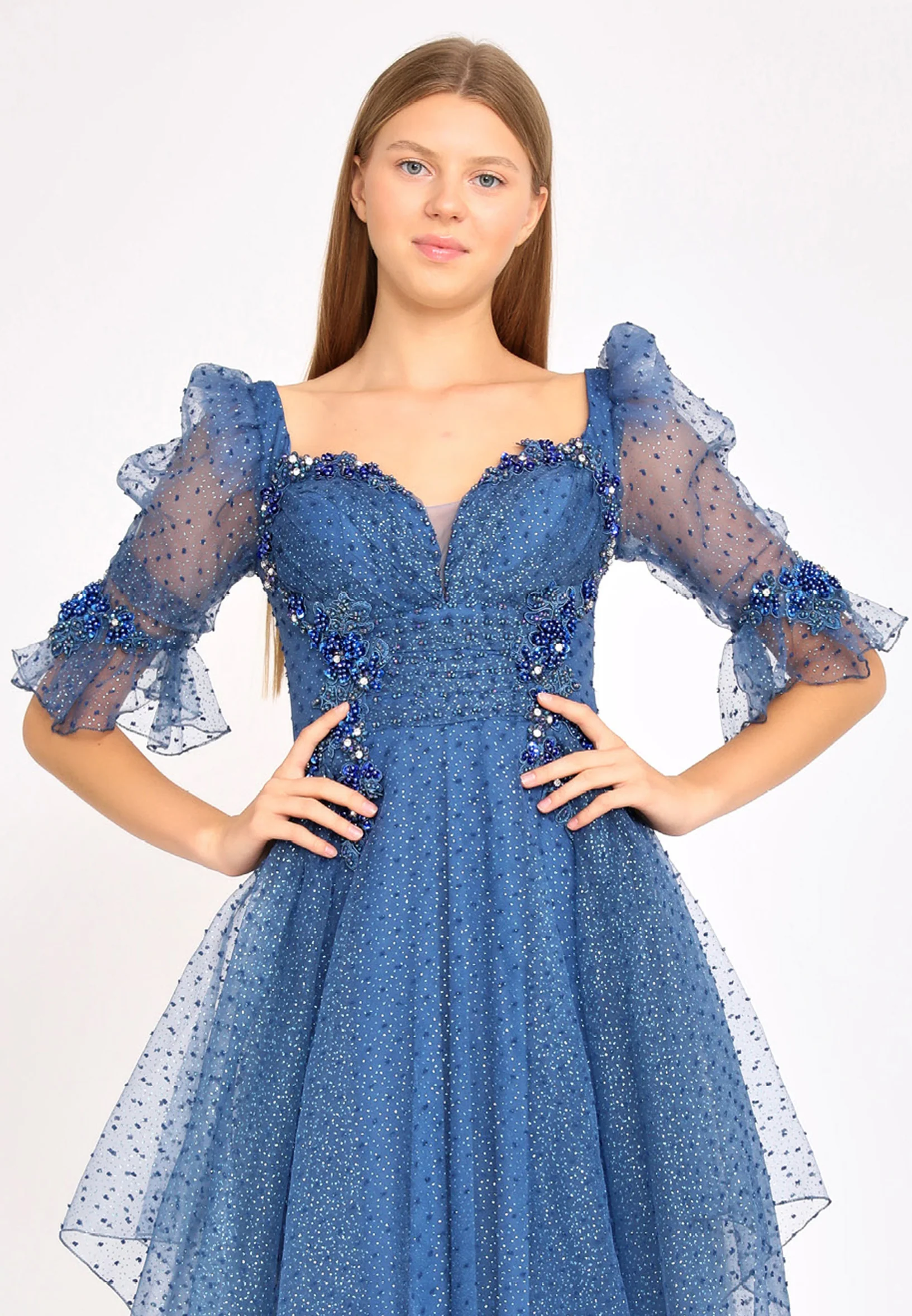 Short Sleeve Maxi Tulle A - Line Regular Prom Dress rmn3105 - Image 8