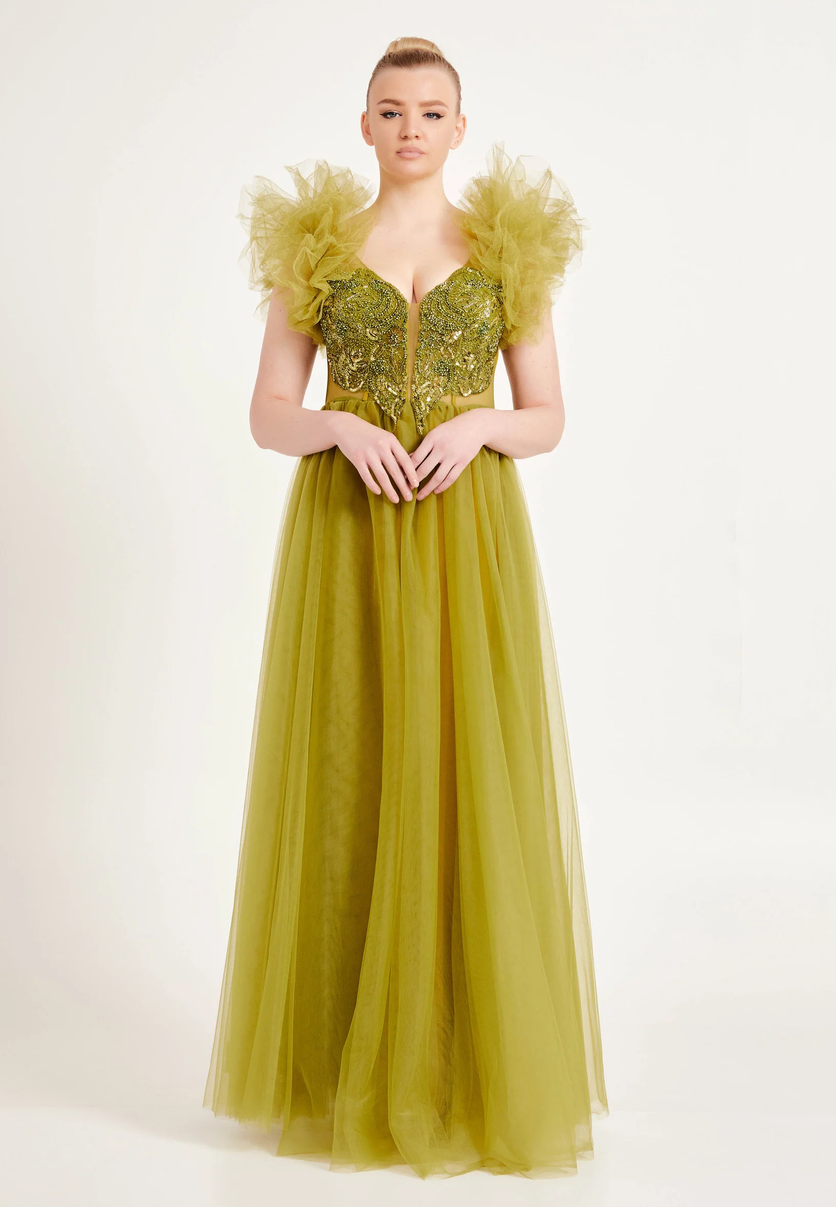 Short Sleeve Maxi Tulle A - Line Regular Prom Dress ses2578