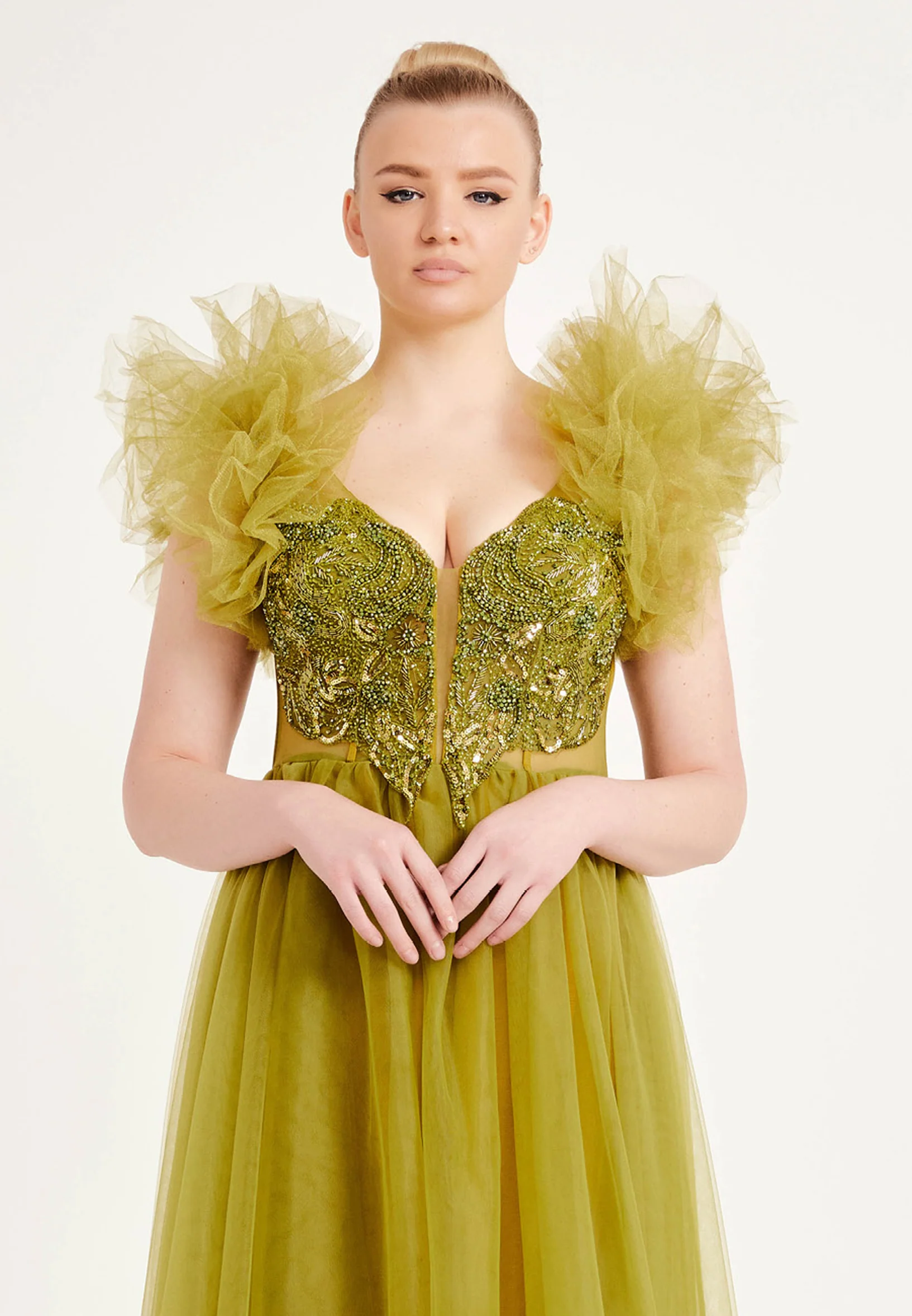 Short Sleeve Maxi Tulle A - Line Regular Prom Dress ses2578 - Image 4