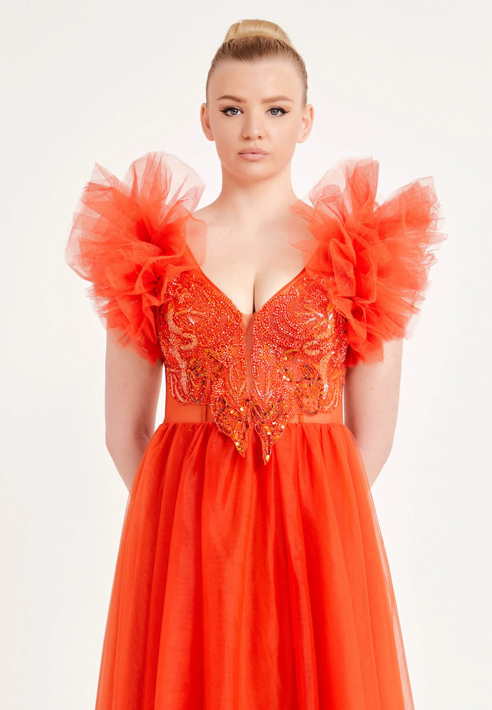 Short Sleeve Maxi Tulle A - Line Regular Prom Dress ses2578 - Image 8