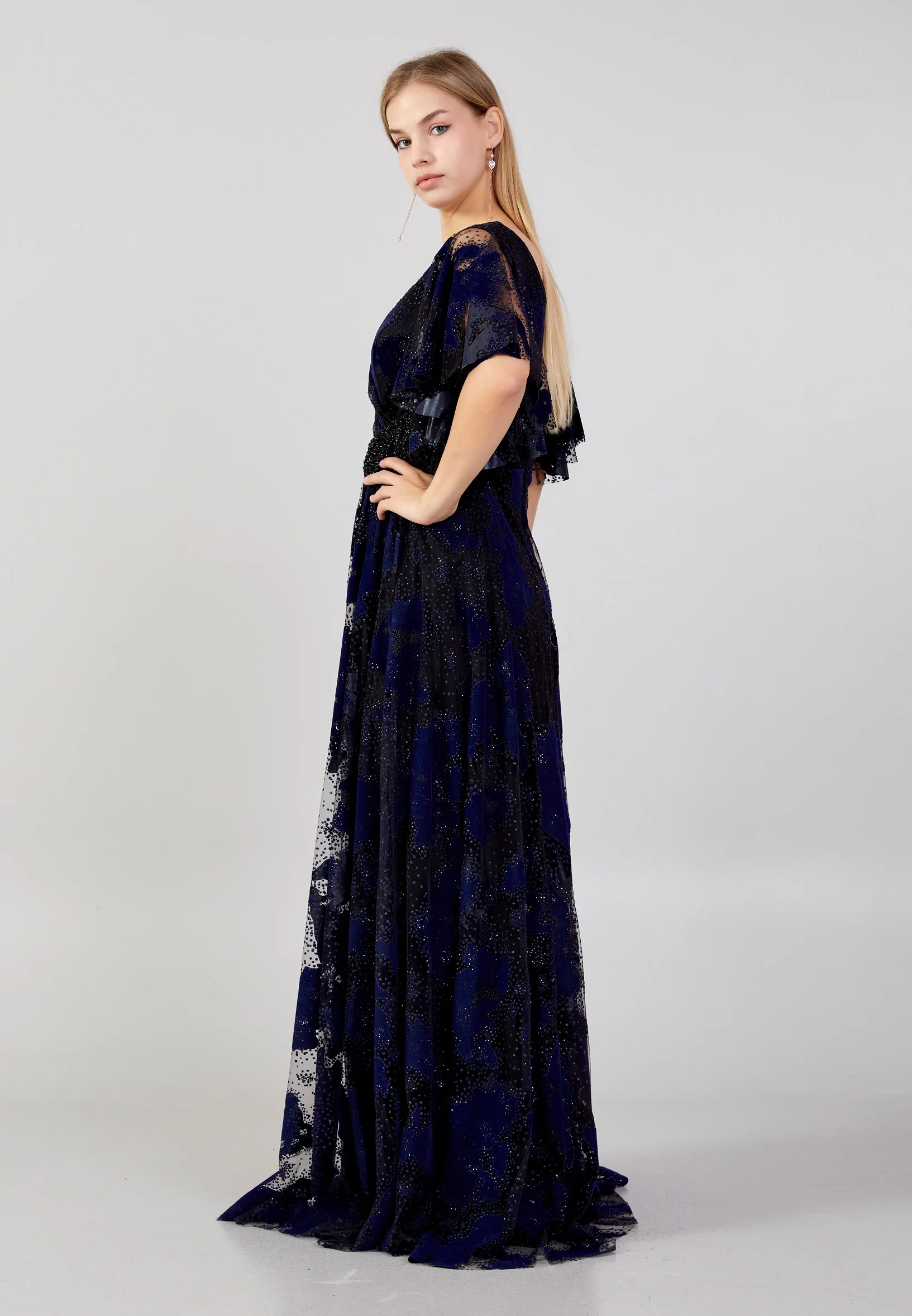 Short Sleeve Maxi Tulle Column Plus Size Evening Dress ron7160 - Image 15