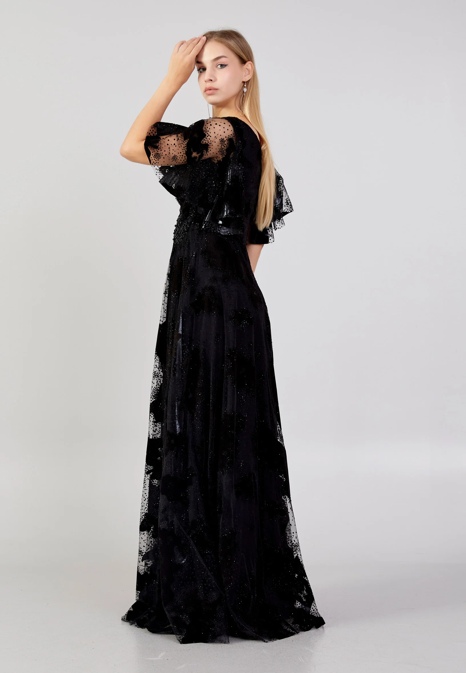 Short Sleeve Maxi Tulle Column Plus Size Evening Dress ron7160 - Image 3