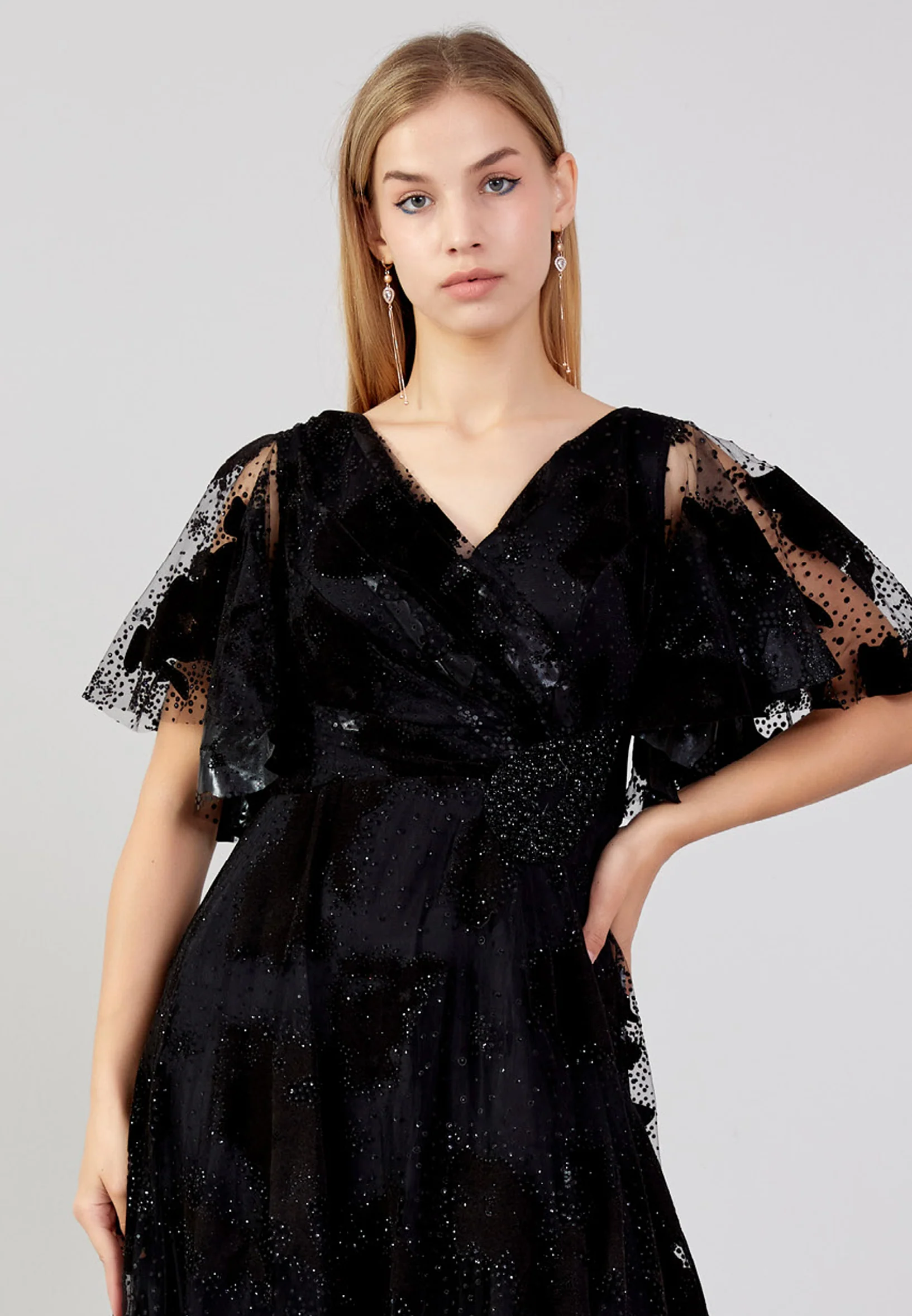 Short Sleeve Maxi Tulle Column Plus Size Evening Dress ron7160 - Image 4