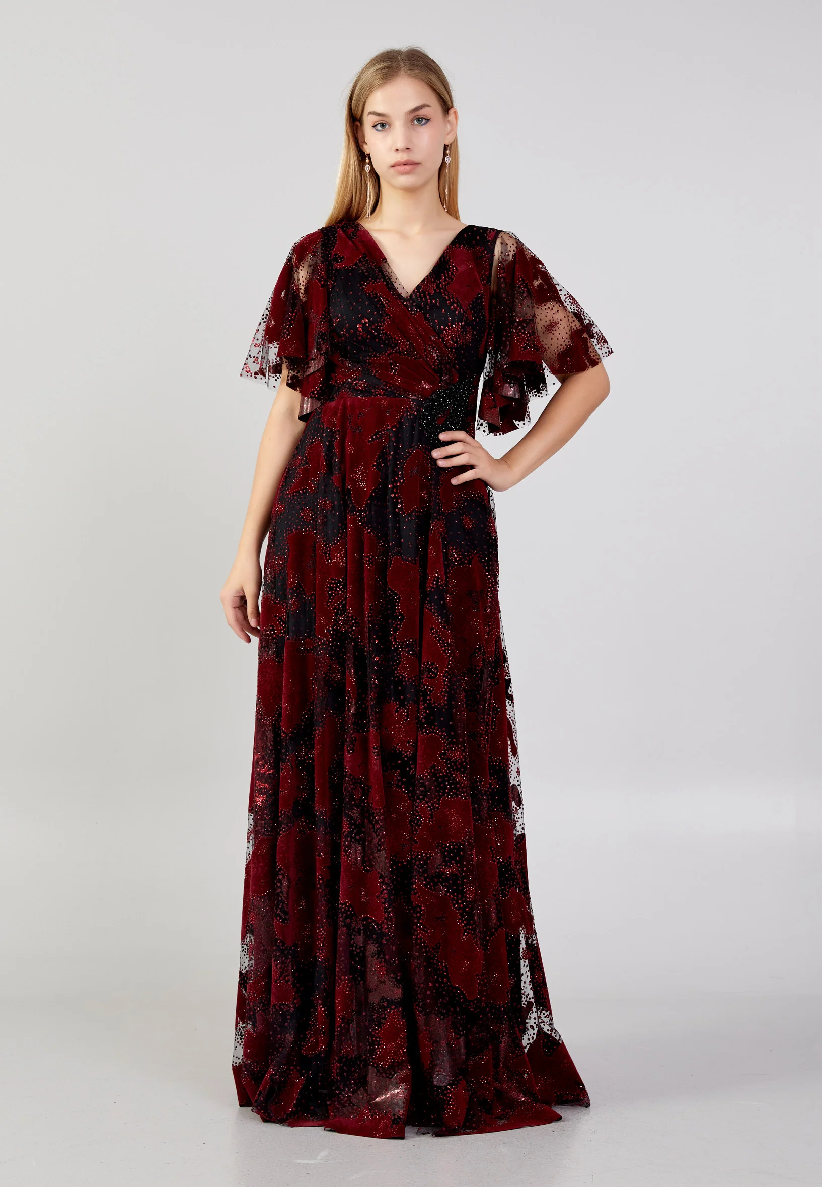Short Sleeve Maxi Tulle Column Plus Size Evening Dress ron7160 - Image 5