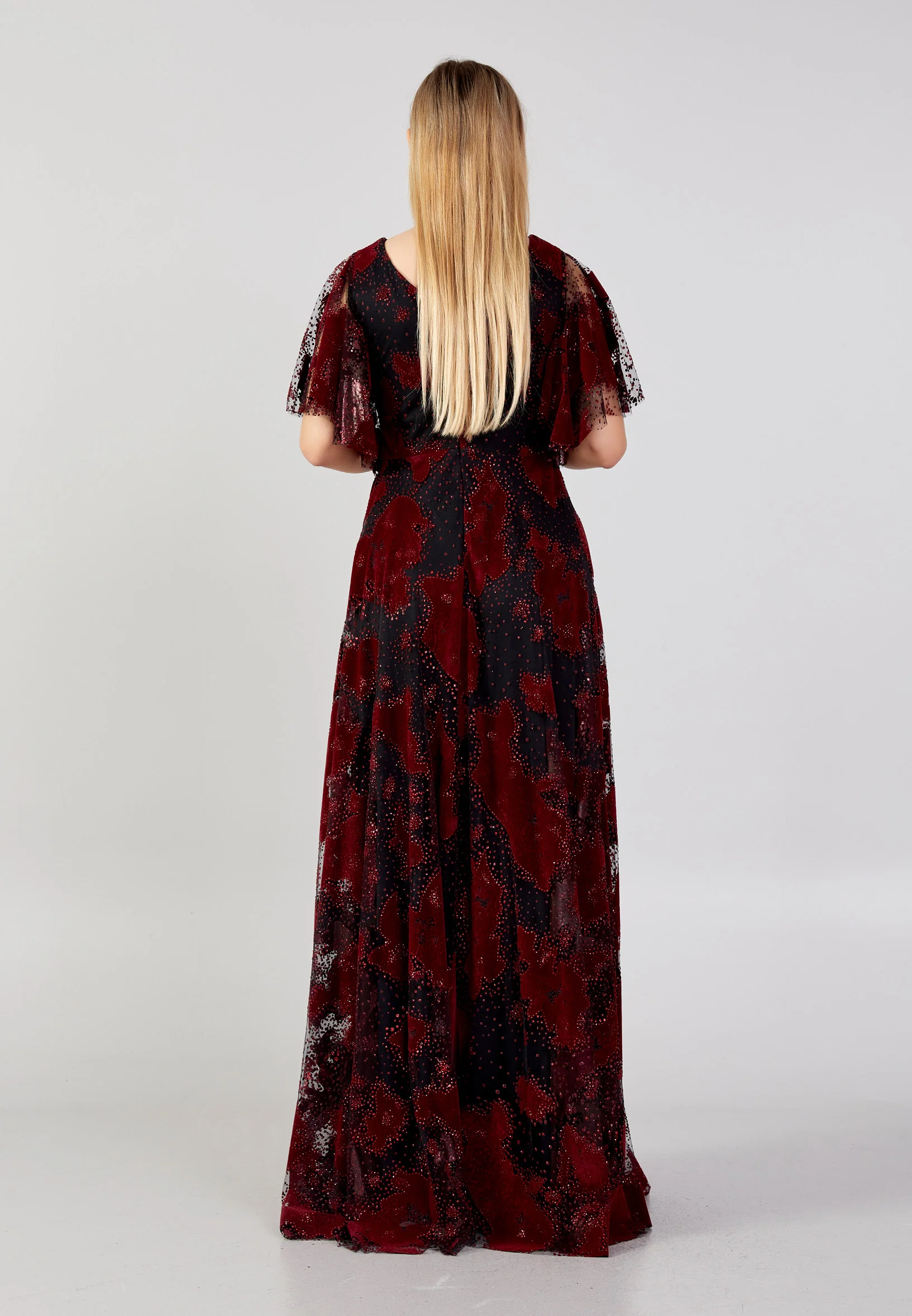 Short Sleeve Maxi Tulle Column Plus Size Evening Dress ron7160 - Image 6