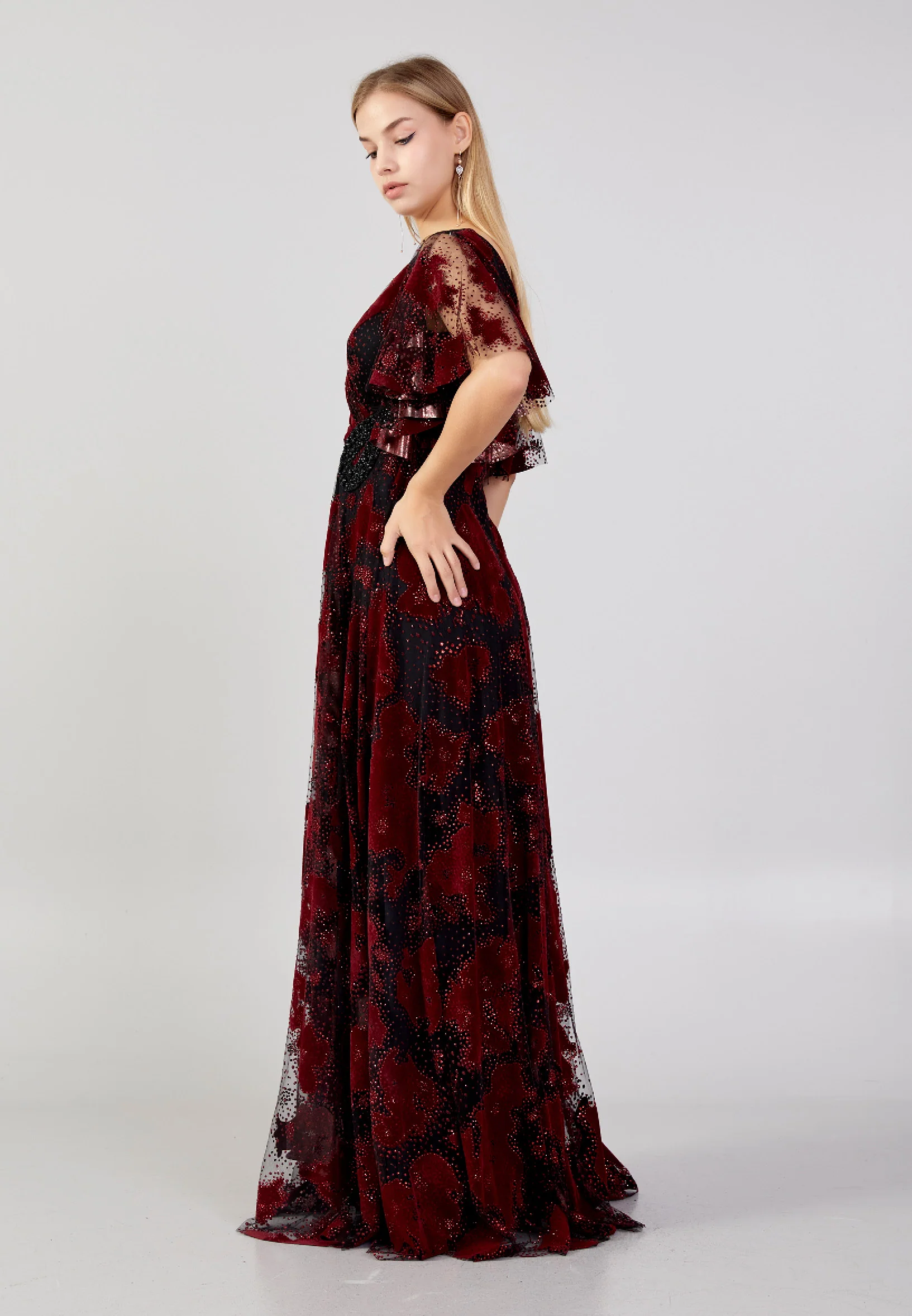 Short Sleeve Maxi Tulle Column Plus Size Evening Dress ron7160 - Image 7