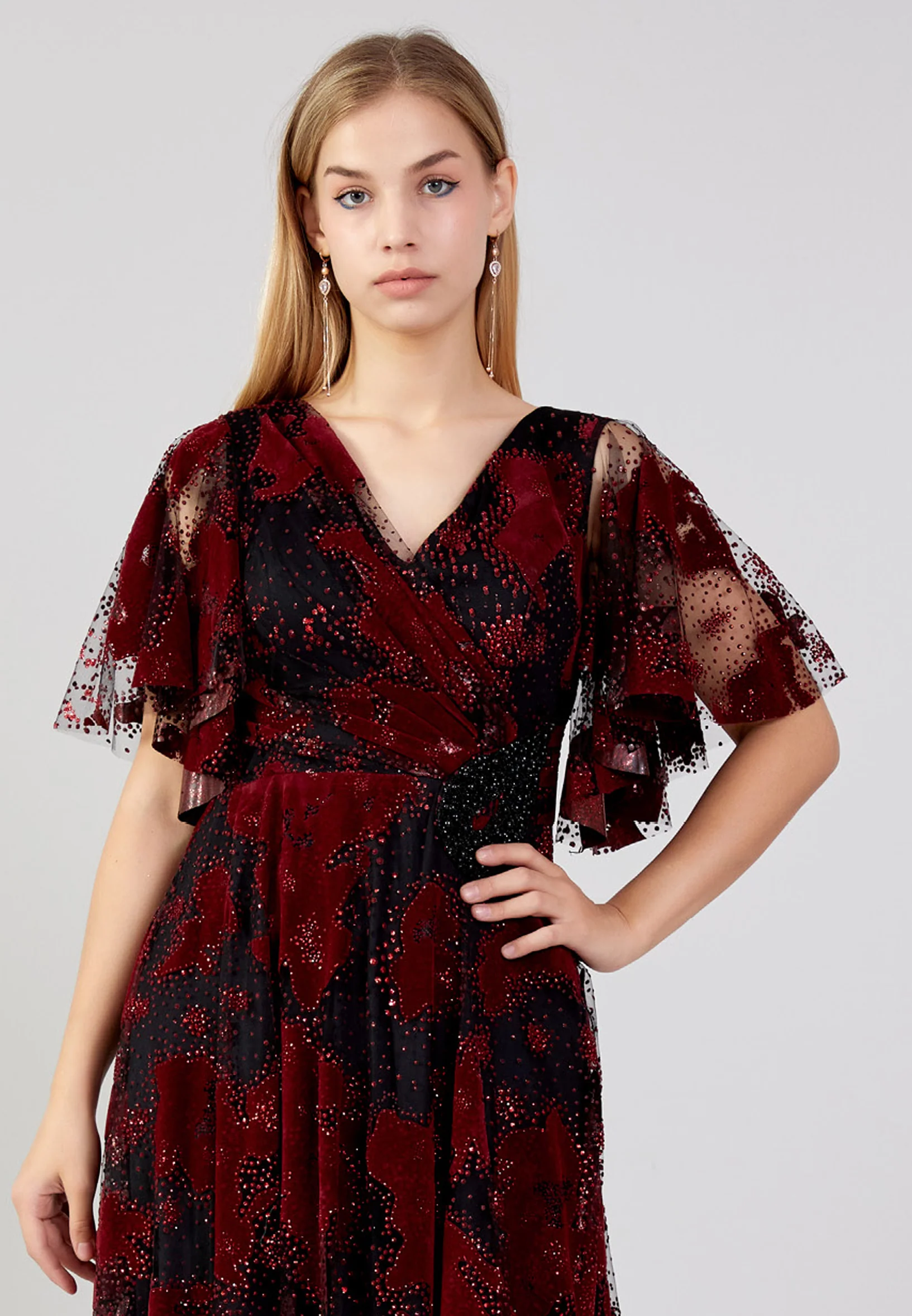 Short Sleeve Maxi Tulle Column Plus Size Evening Dress ron7160 - Image 8