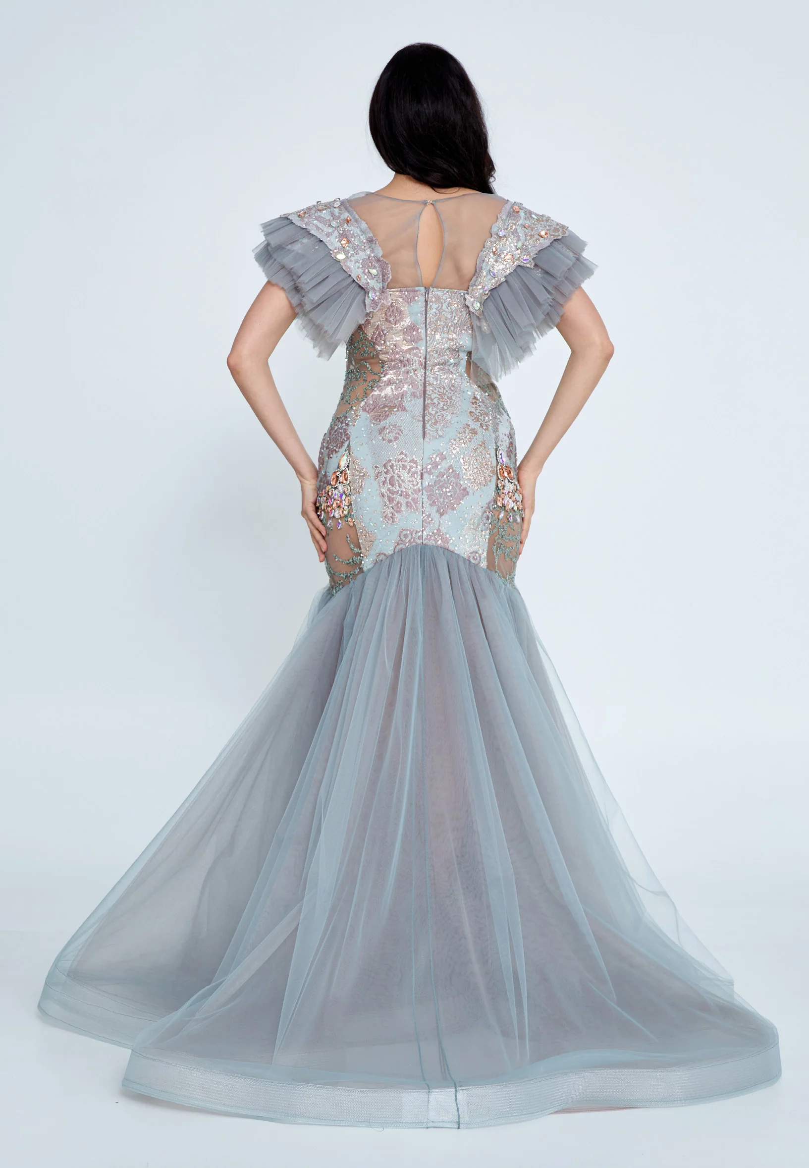 Short Sleeve Maxi Tulle Fit & Flare Regular Prom Dress mtn88150 - Image 2