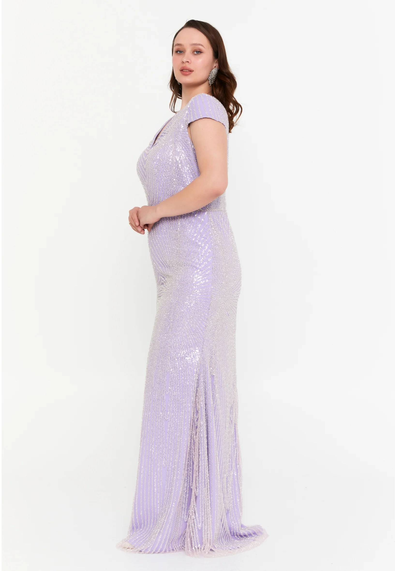 Short Sleeve Maxi Tulle Mermaid Plus Size Wedding Guest Dress mtr99124 - Image 11