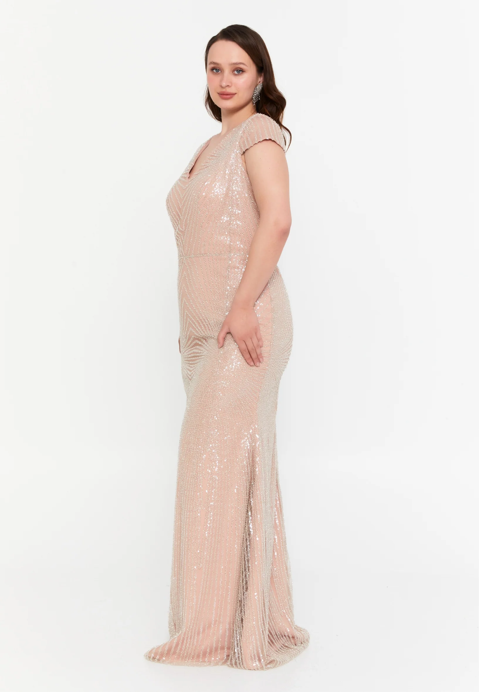 Short Sleeve Maxi Tulle Mermaid Plus Size Wedding Guest Dress mtr99124 - Image 15