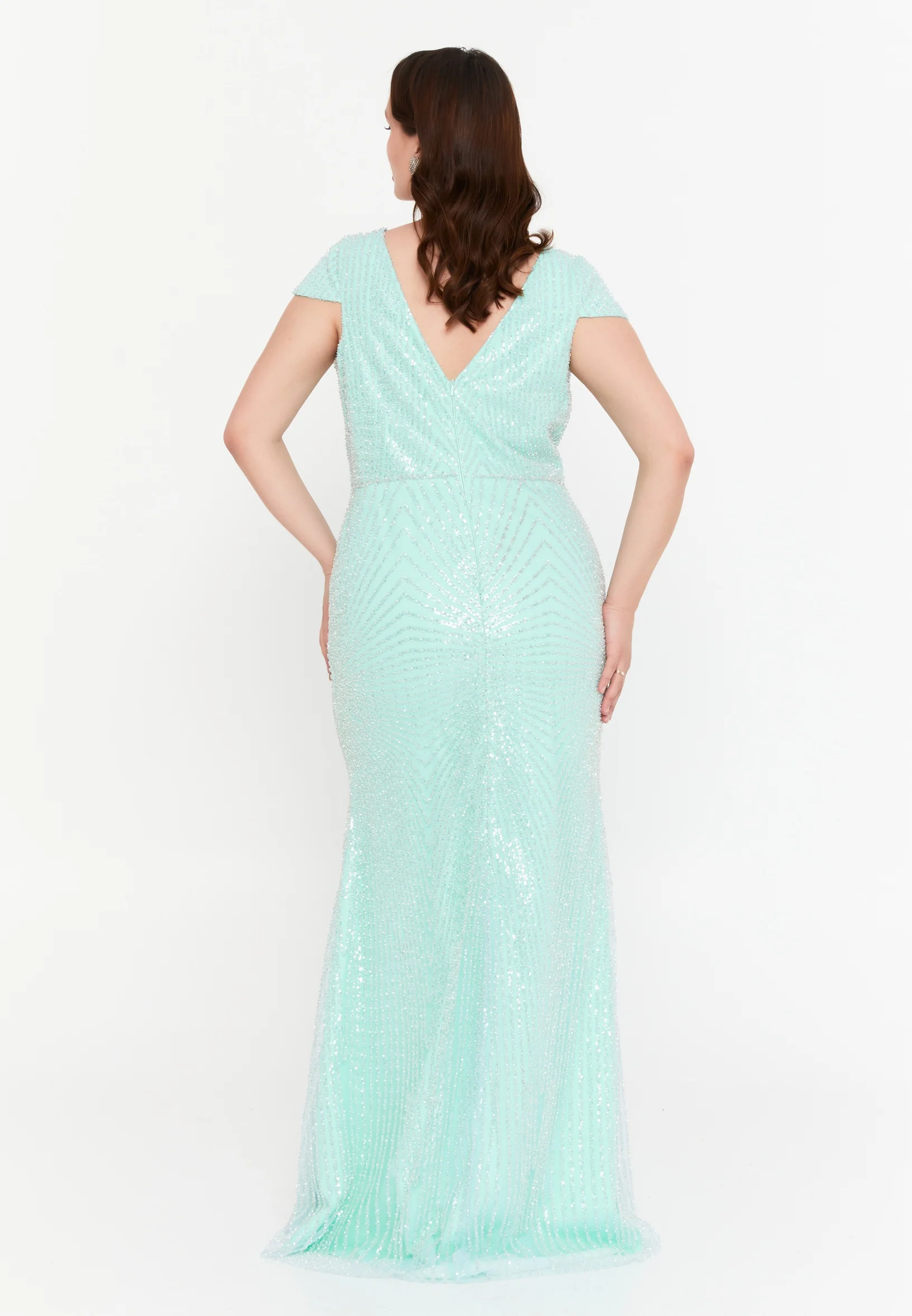 Short Sleeve Maxi Tulle Mermaid Plus Size Wedding Guest Dress mtr99124 - Image 18
