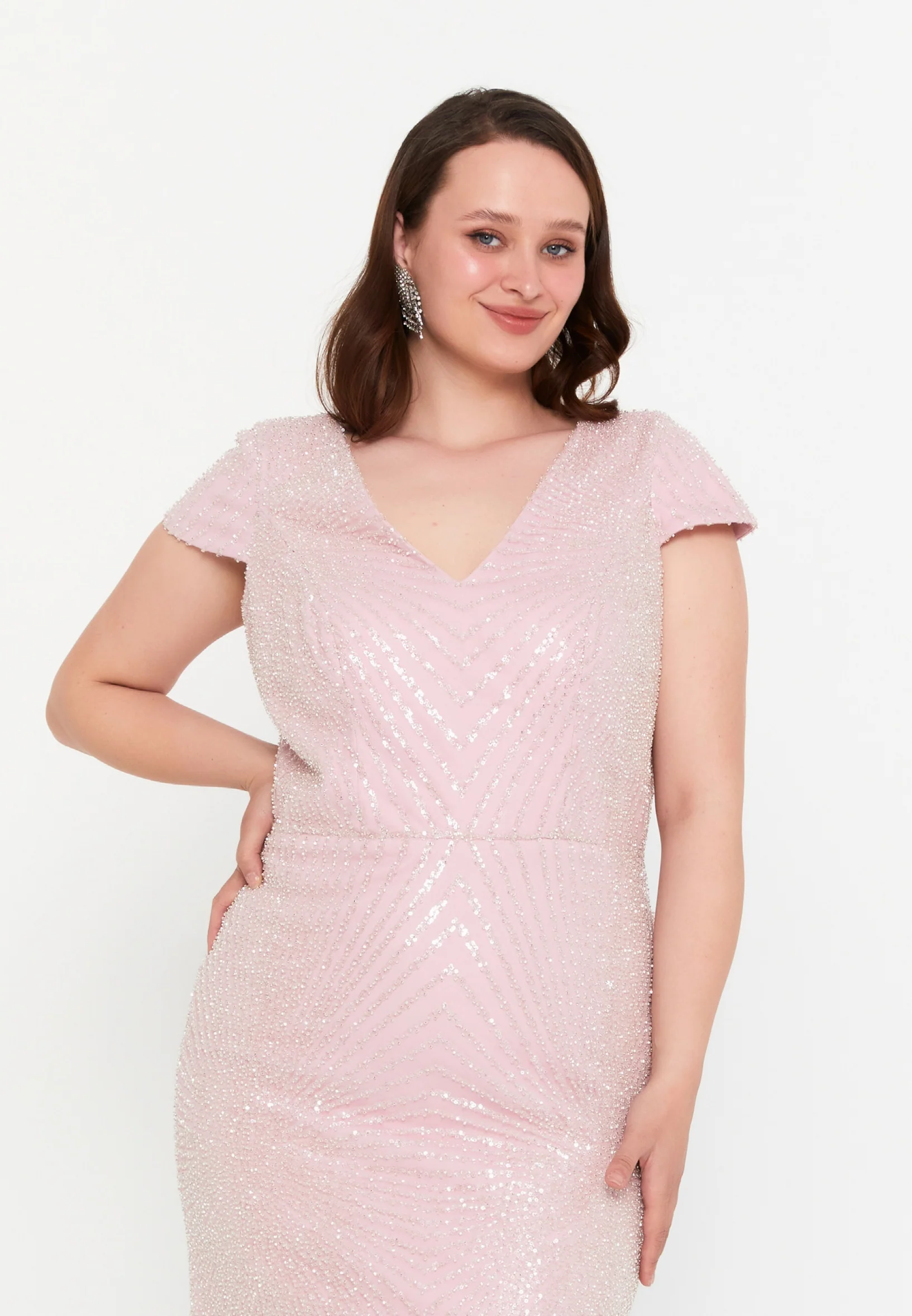 Short Sleeve Maxi Tulle Mermaid Plus Size Wedding Guest Dress mtr99124 - Image 24