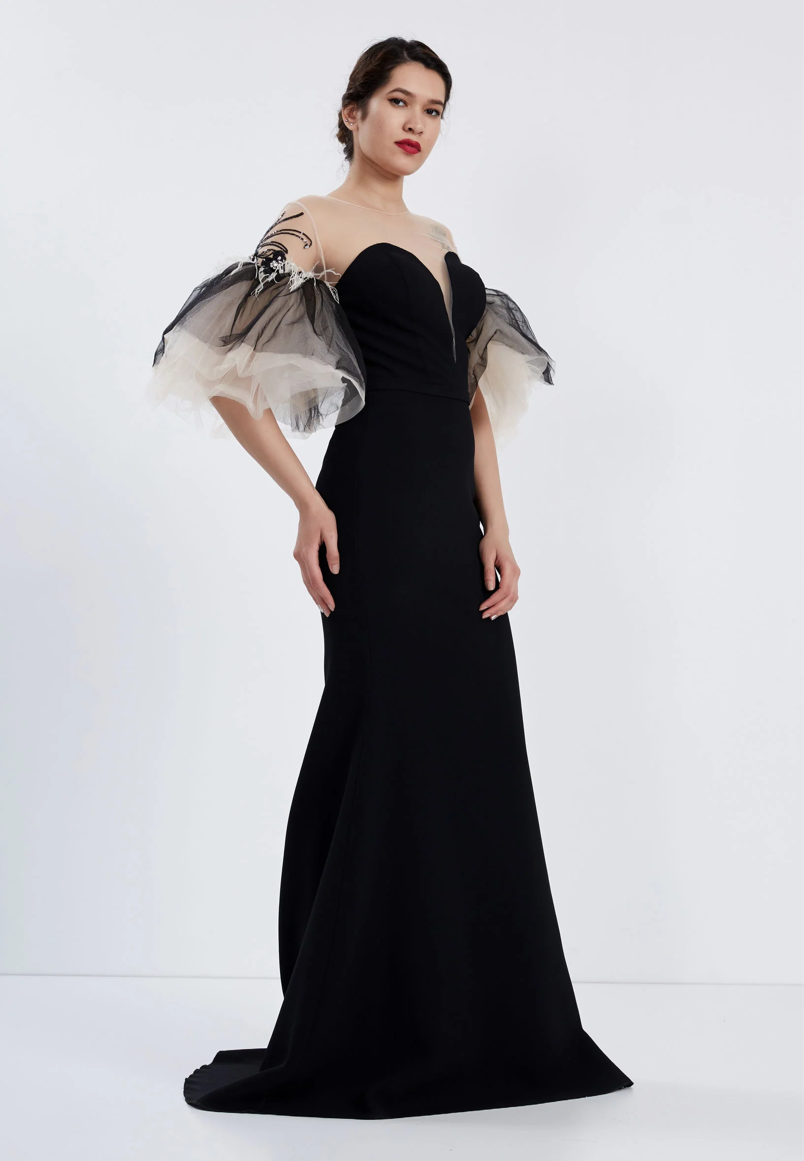 Short Sleeve Maxi Tulle Mermaid Regular Prom Dress brq1064 - Image 3