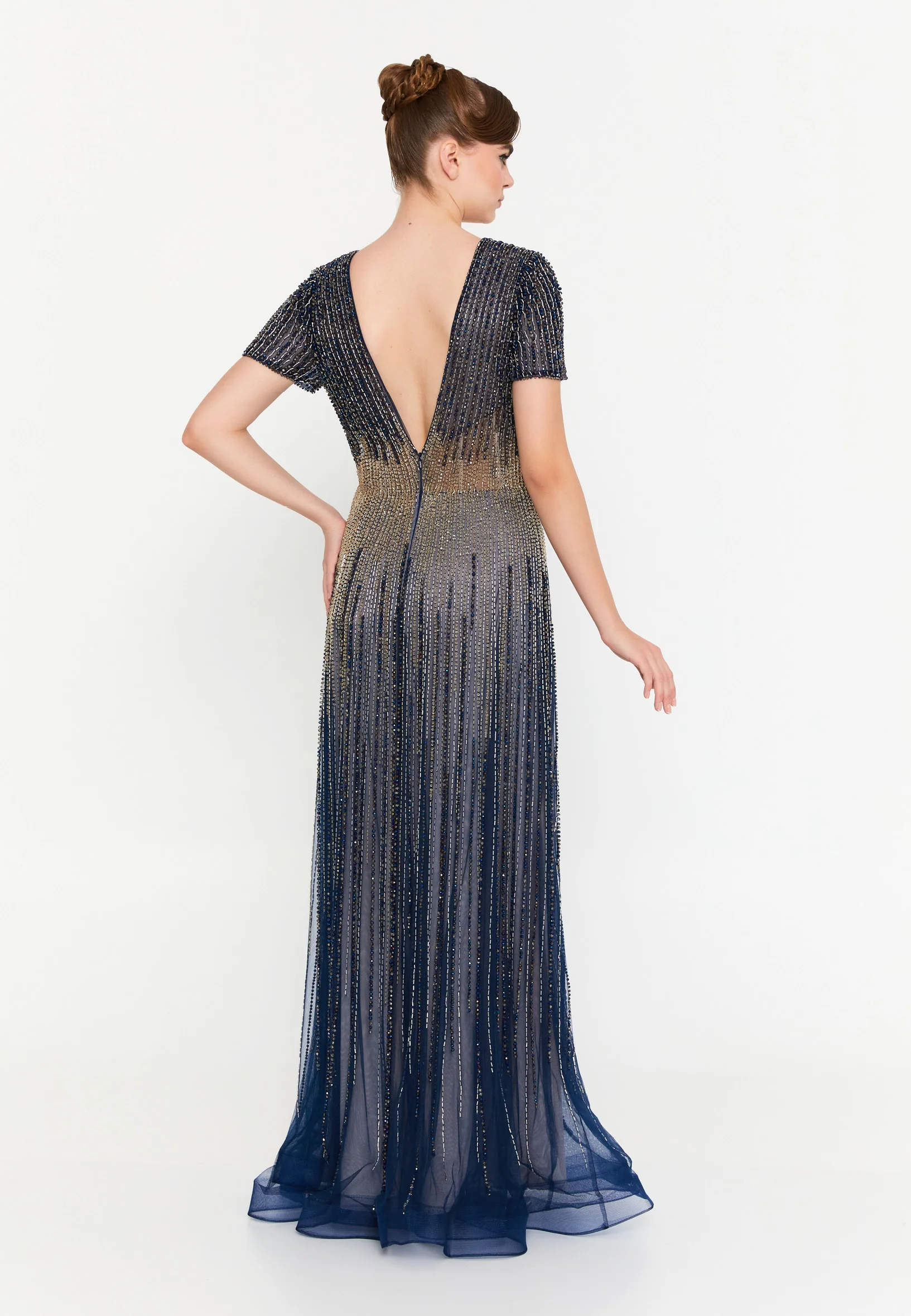 Short Sleeve Maxi Tulle Mermaid Regular Prom Dress mti1203 - Image 10