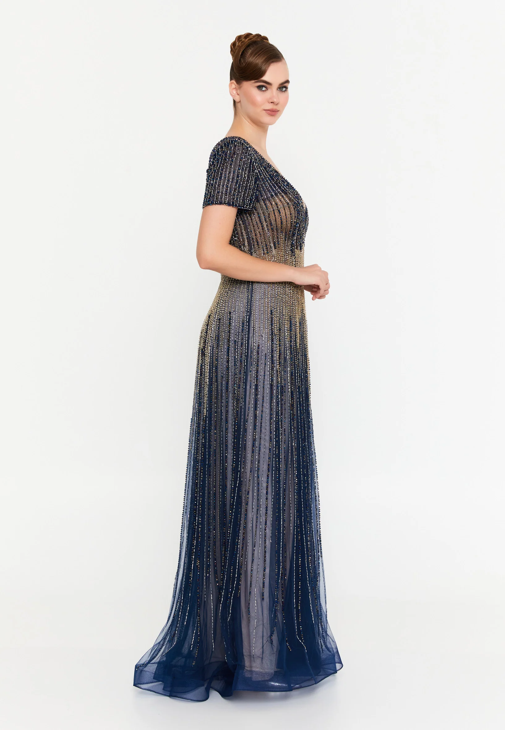 Short Sleeve Maxi Tulle Mermaid Regular Prom Dress mti1203 - Image 11