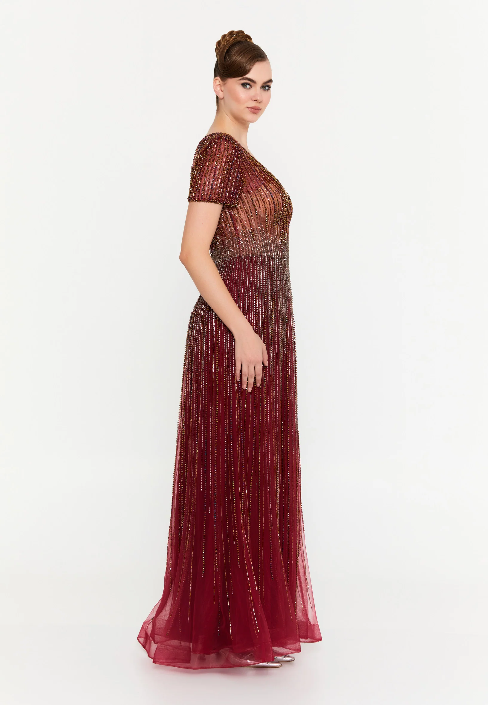 Short Sleeve Maxi Tulle Mermaid Regular Prom Dress mti1203 - Image 3
