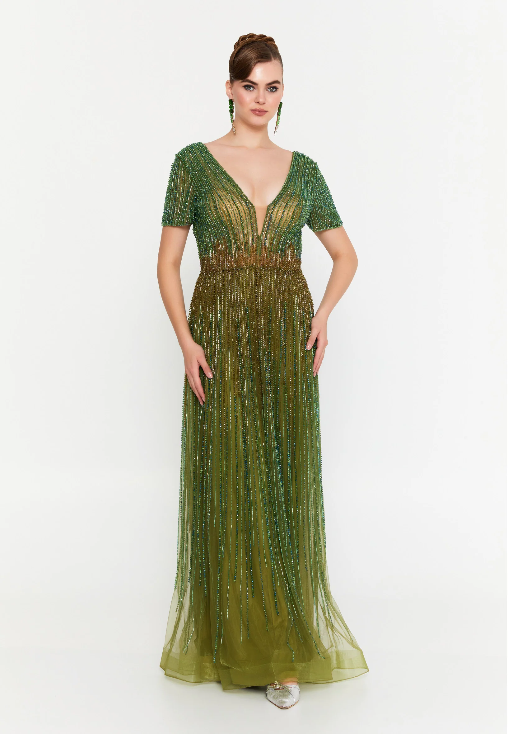 Short Sleeve Maxi Tulle Mermaid Regular Prom Dress mti1203 - Image 5