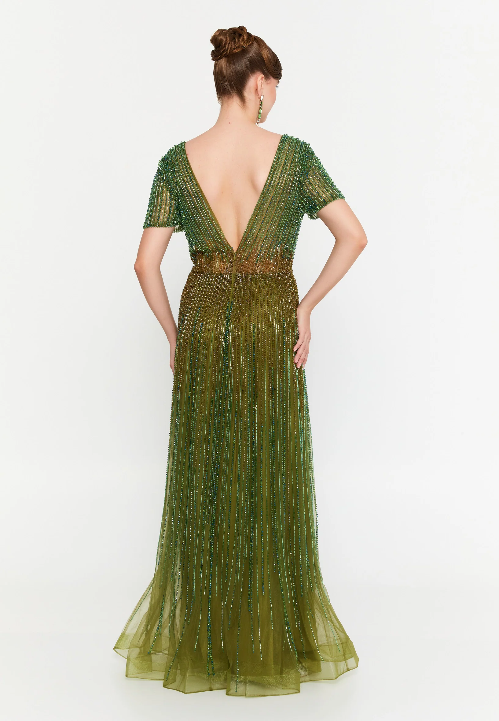Short Sleeve Maxi Tulle Mermaid Regular Prom Dress mti1203 - Image 6