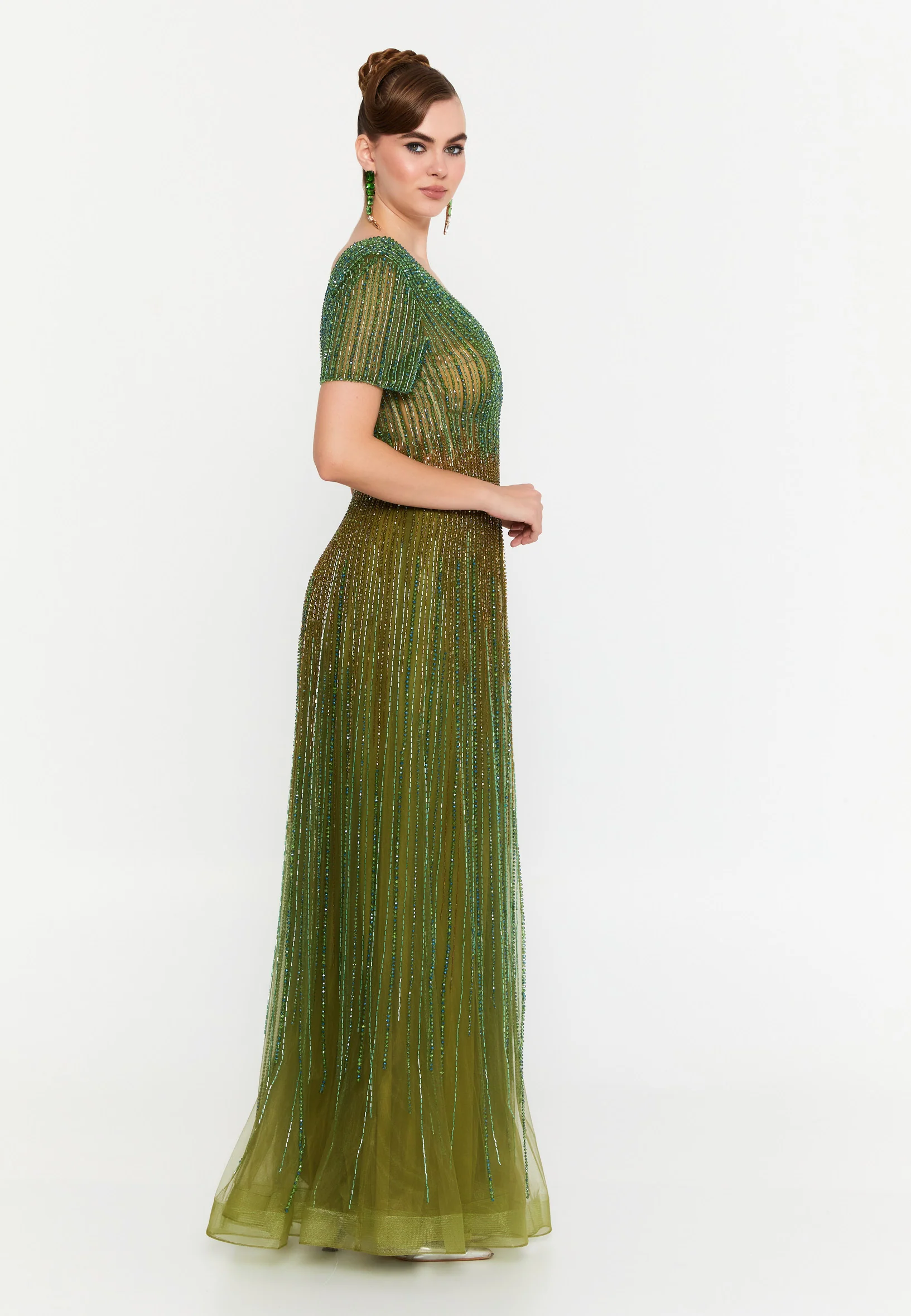 Short Sleeve Maxi Tulle Mermaid Regular Prom Dress mti1203 - Image 7