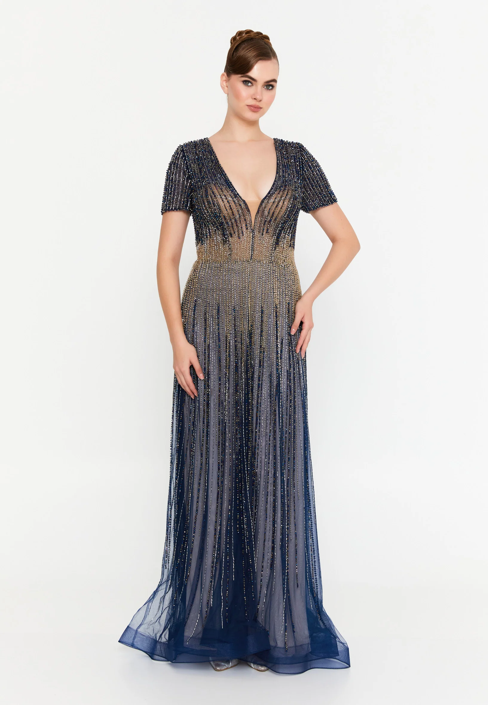 Short Sleeve Maxi Tulle Mermaid Regular Prom Dress mti1203 - Image 9