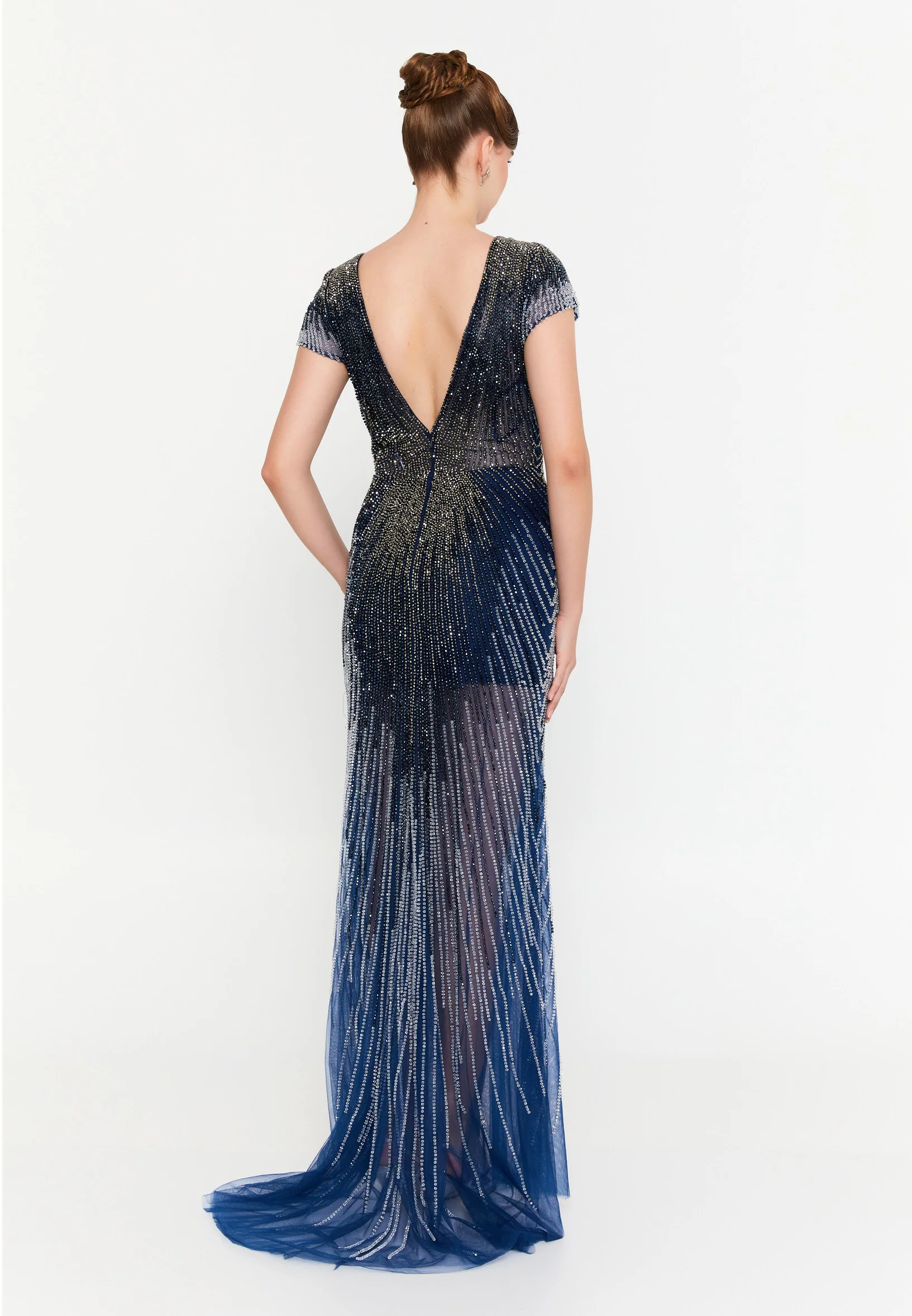 Short Sleeve Maxi Tulle Mermaid Regular Prom Dress mti1207 - Image 6
