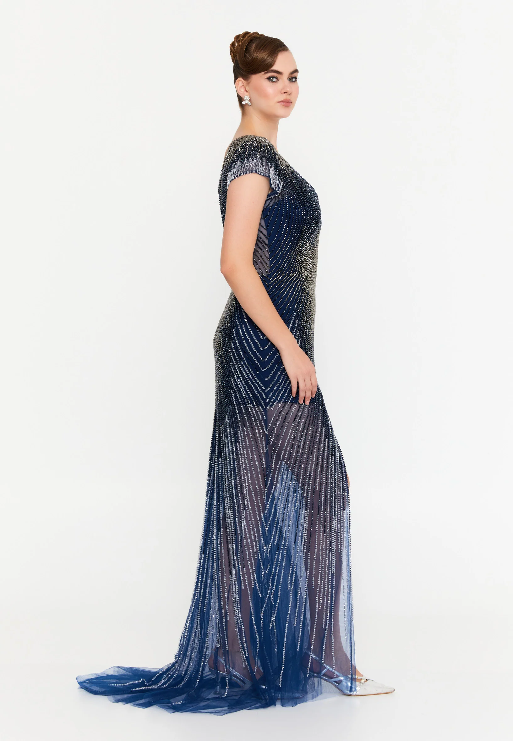 Short Sleeve Maxi Tulle Mermaid Regular Prom Dress mti1207 - Image 7