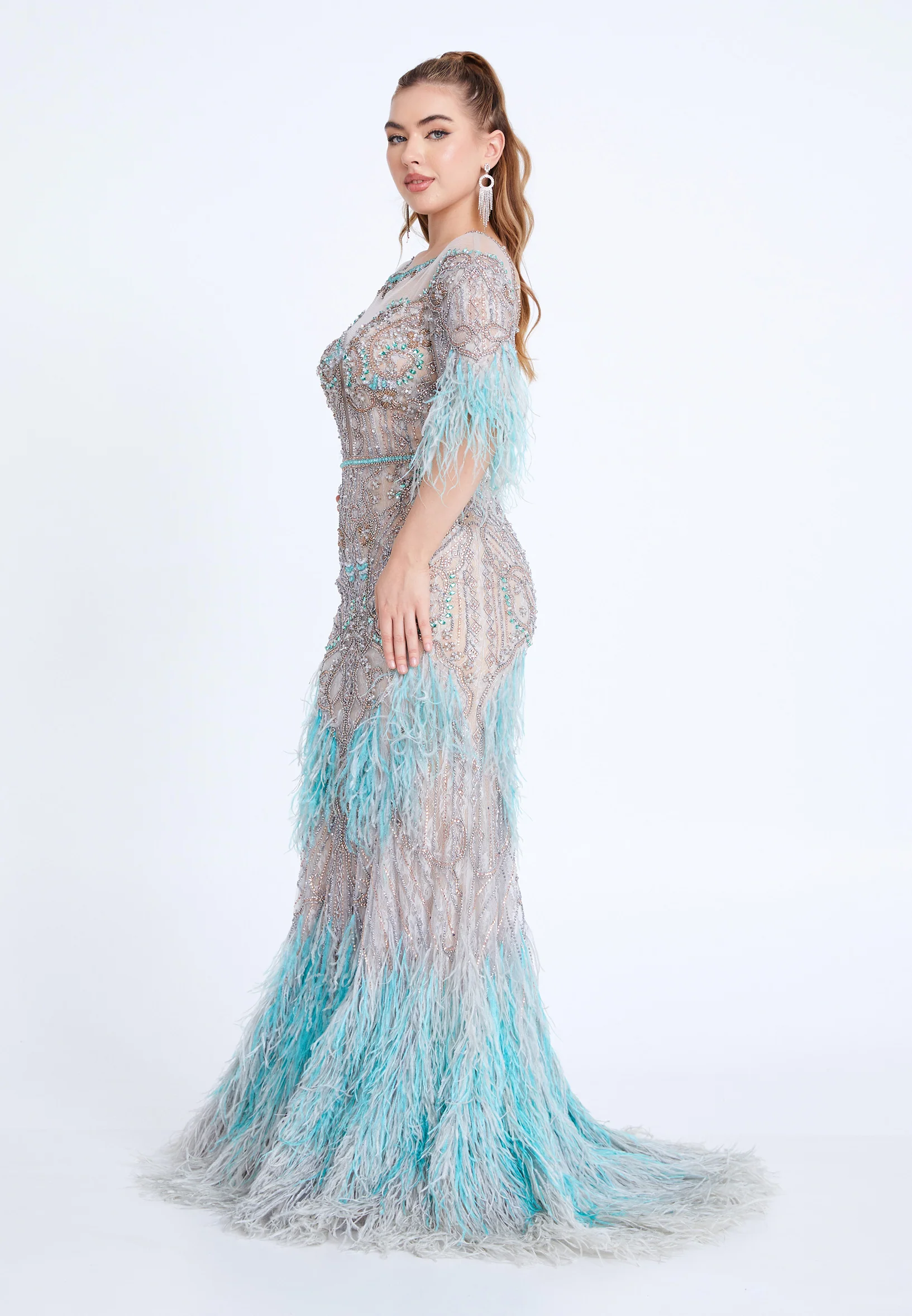 Short Sleeve Maxi Tulle Mermaid Regular Prom Dress mti1402 - Image 3