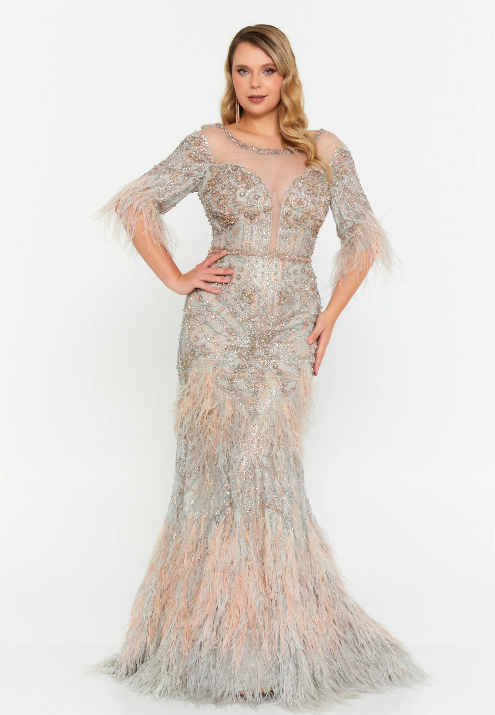 Short Sleeve Maxi Tulle Mermaid Regular Prom Dress mti1402 - Image 5