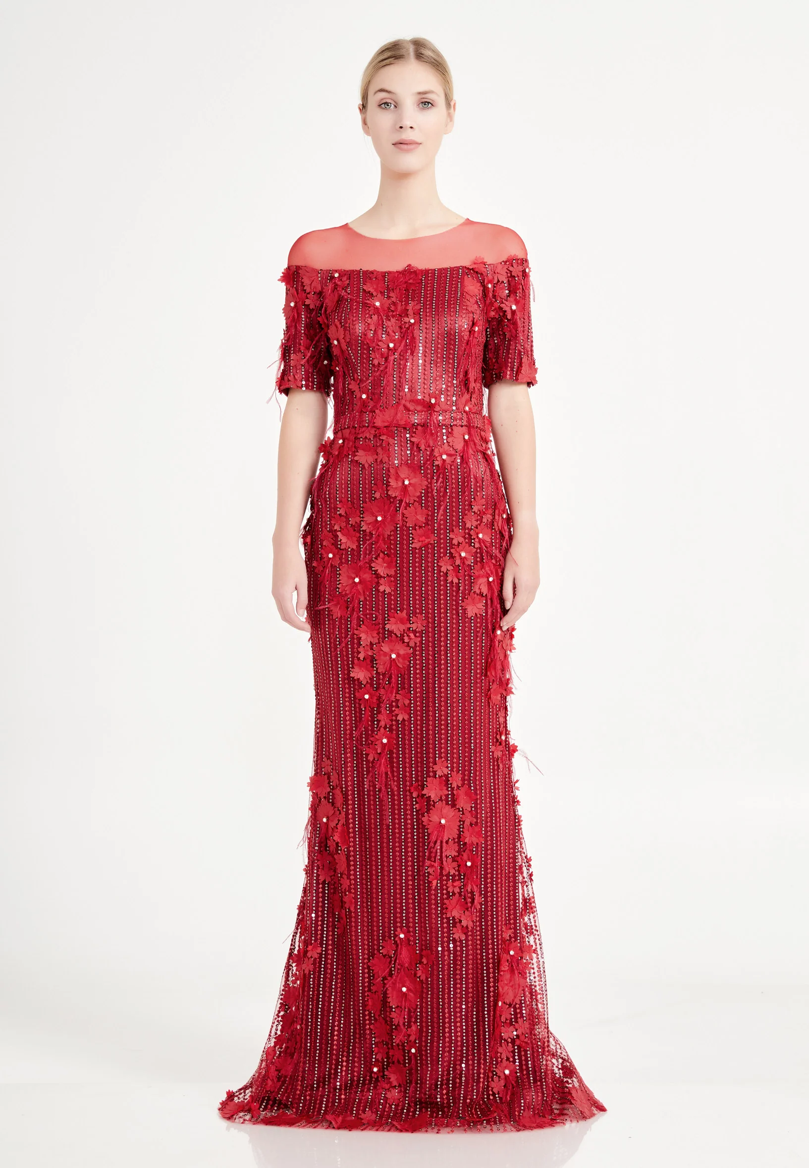 Short Sleeve Maxi Tulle Mermaid Regular Wedding Guest Dress frc4448