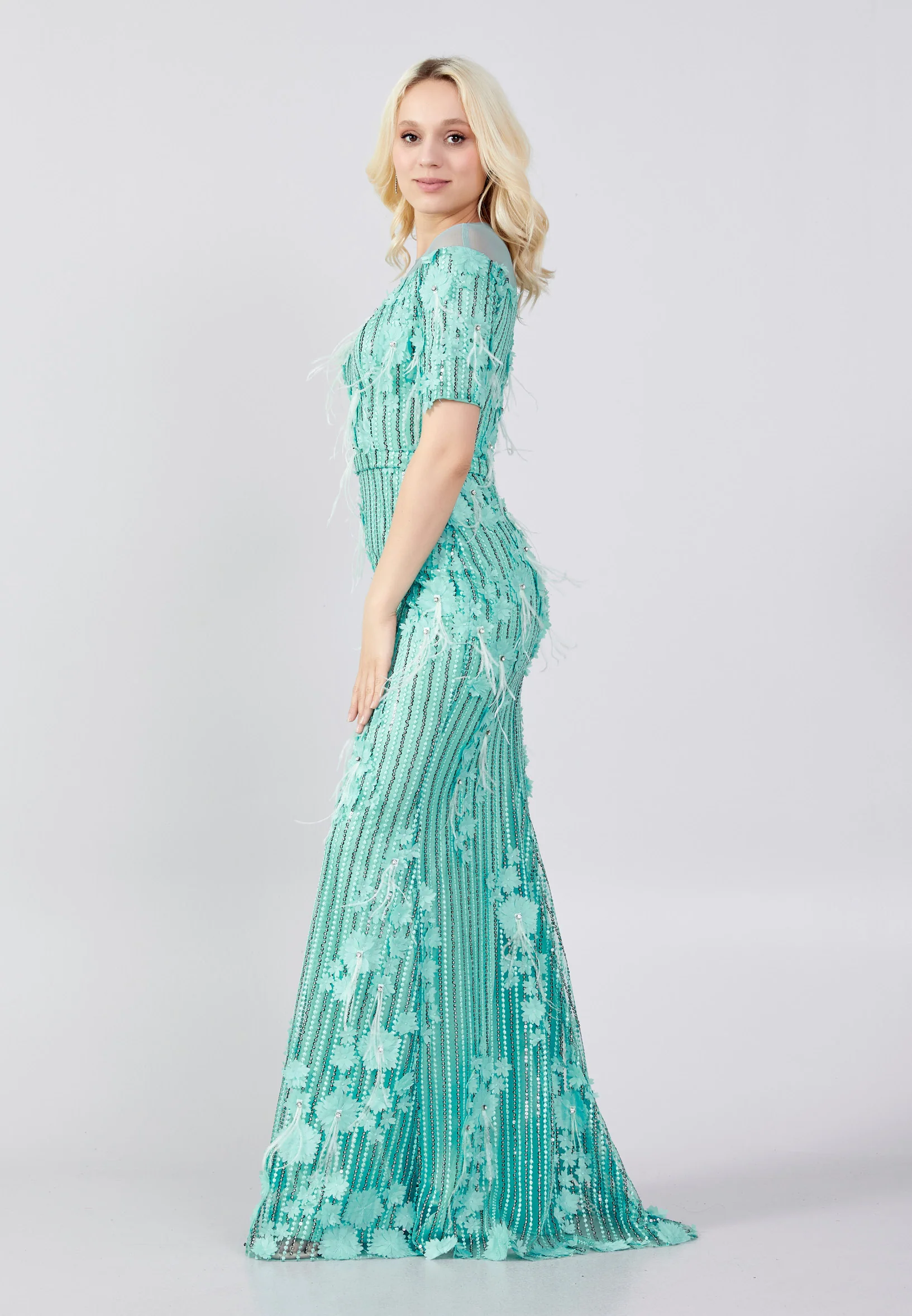 Short Sleeve Maxi Tulle Mermaid Regular Wedding Guest Dress frc4448 - Image 7