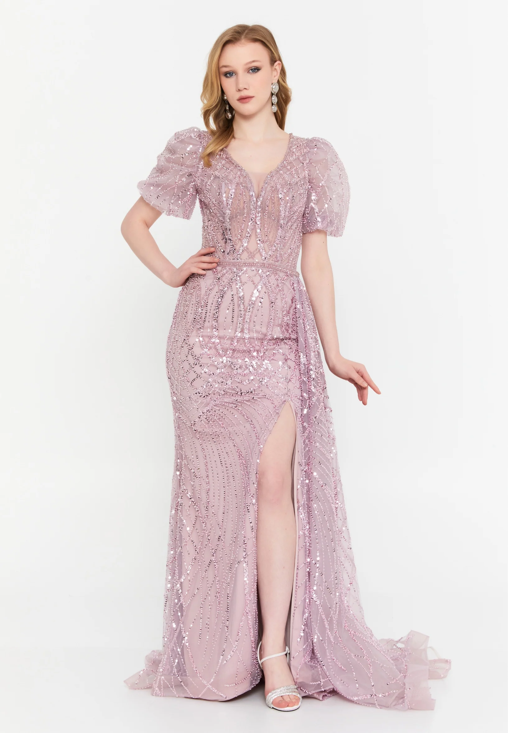 Short Sleeve Maxi Tulle Mermaid Regular Wedding Guest Dress mtc1077