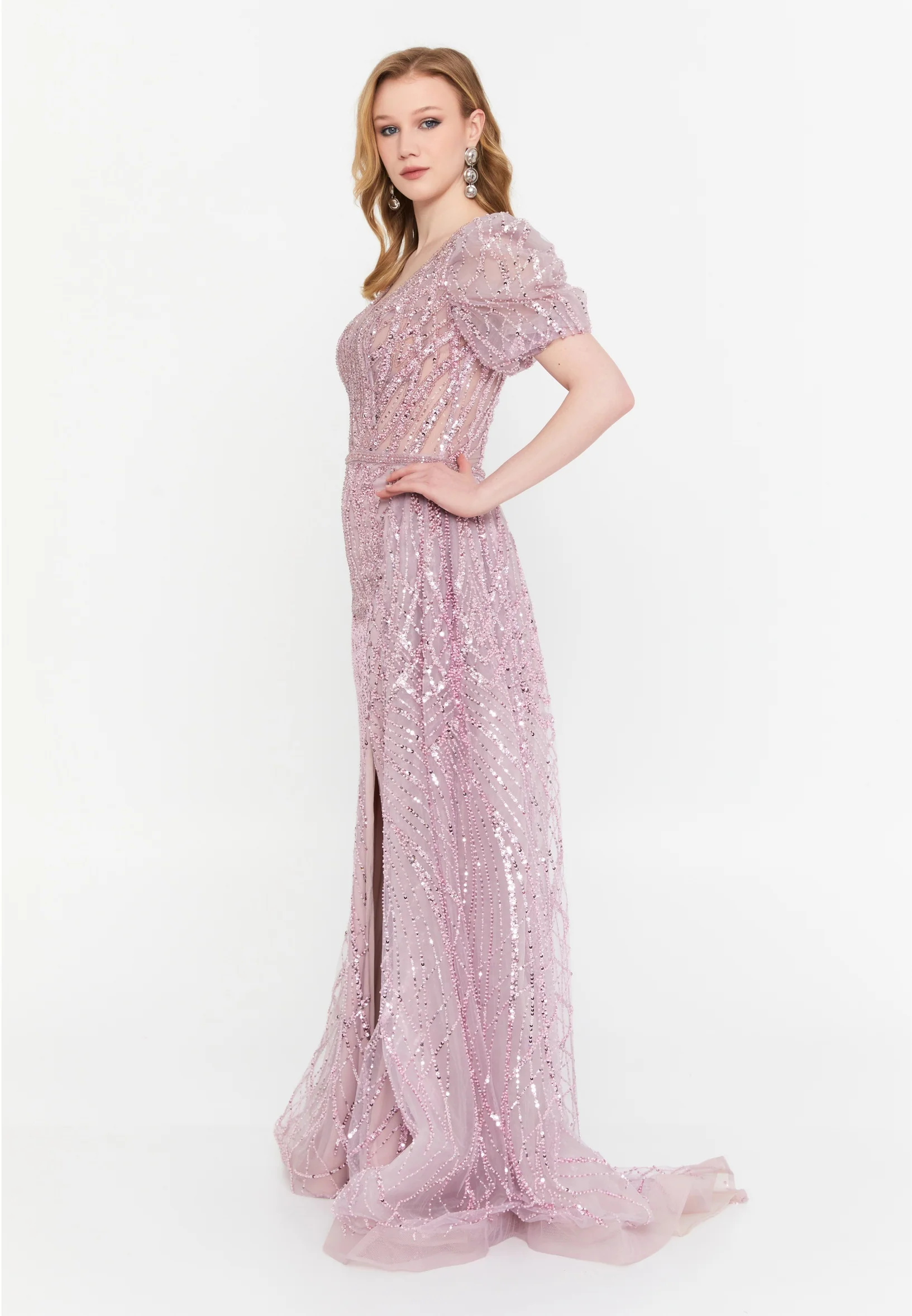 Short Sleeve Maxi Tulle Mermaid Regular Wedding Guest Dress mtc1077 - Image 3
