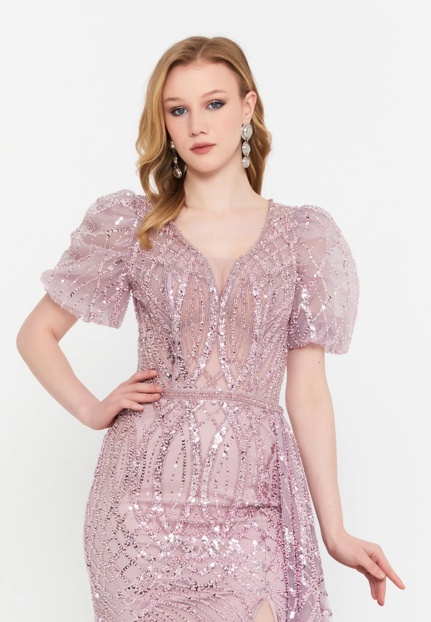 Short Sleeve Maxi Tulle Mermaid Regular Wedding Guest Dress mtc1077 - Image 4