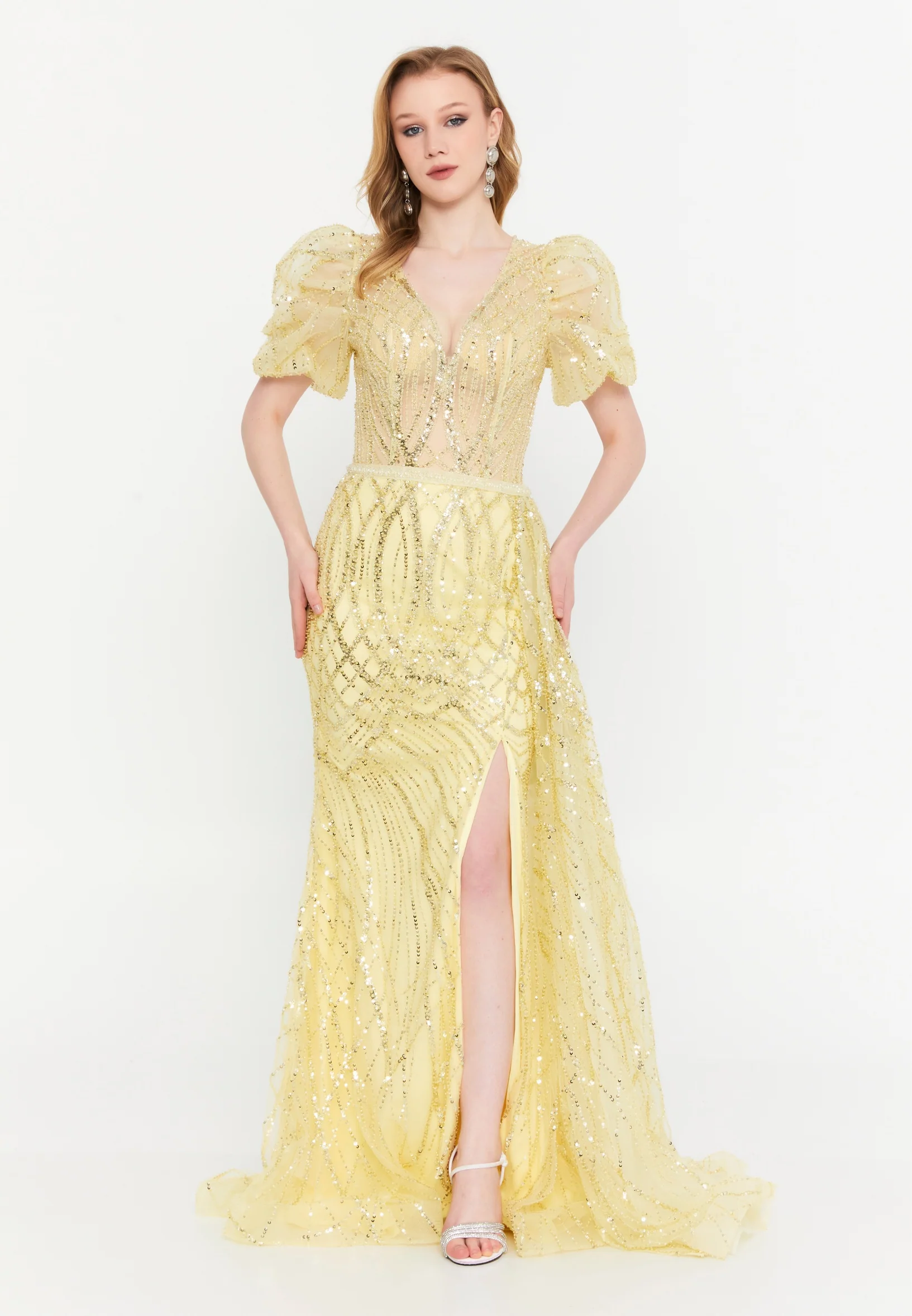 Short Sleeve Maxi Tulle Mermaid Regular Wedding Guest Dress mtc1077 - Image 5