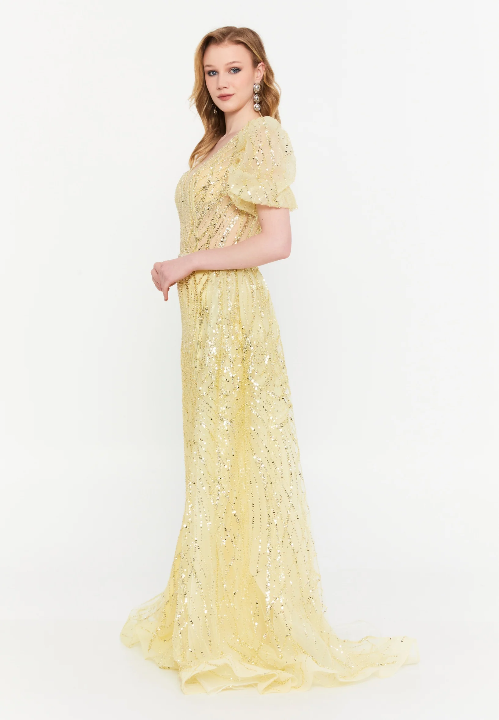 Short Sleeve Maxi Tulle Mermaid Regular Wedding Guest Dress mtc1077 - Image 7