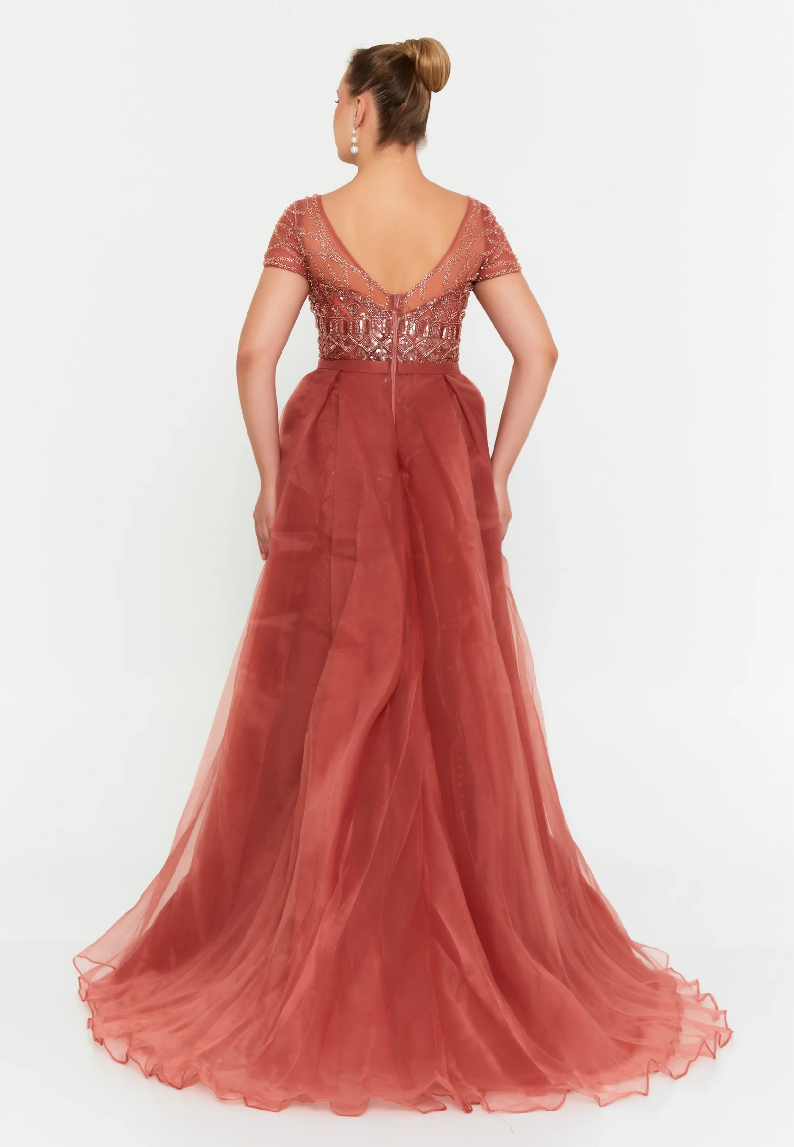 Short Sleeve Maxi Tulle Mermaid Regular Wedding Guest Dress mtc2616 - Image 2