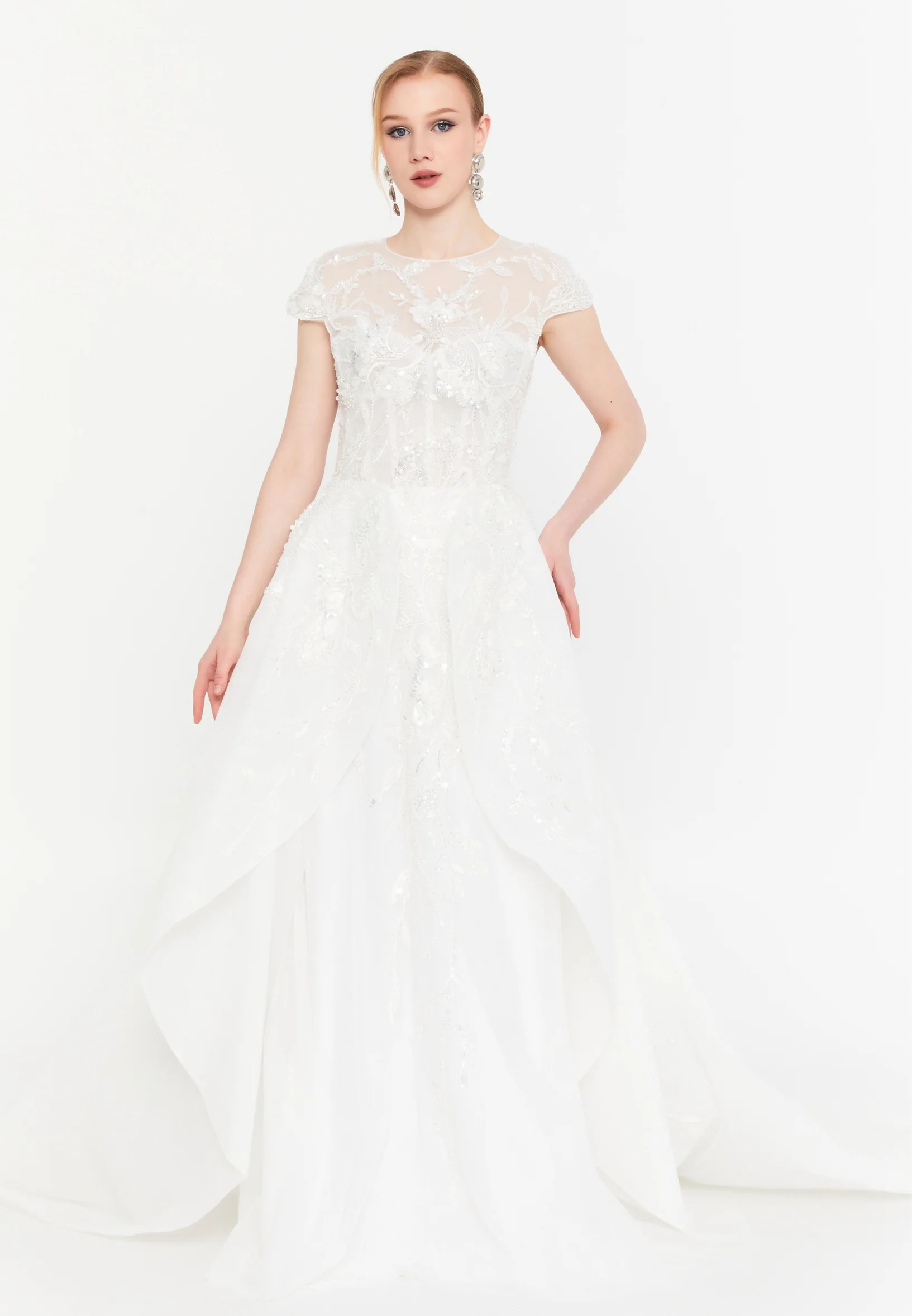 Short Sleeve Maxi Tulle Mermaid Regular Wedding Guest Dress mtcw11305