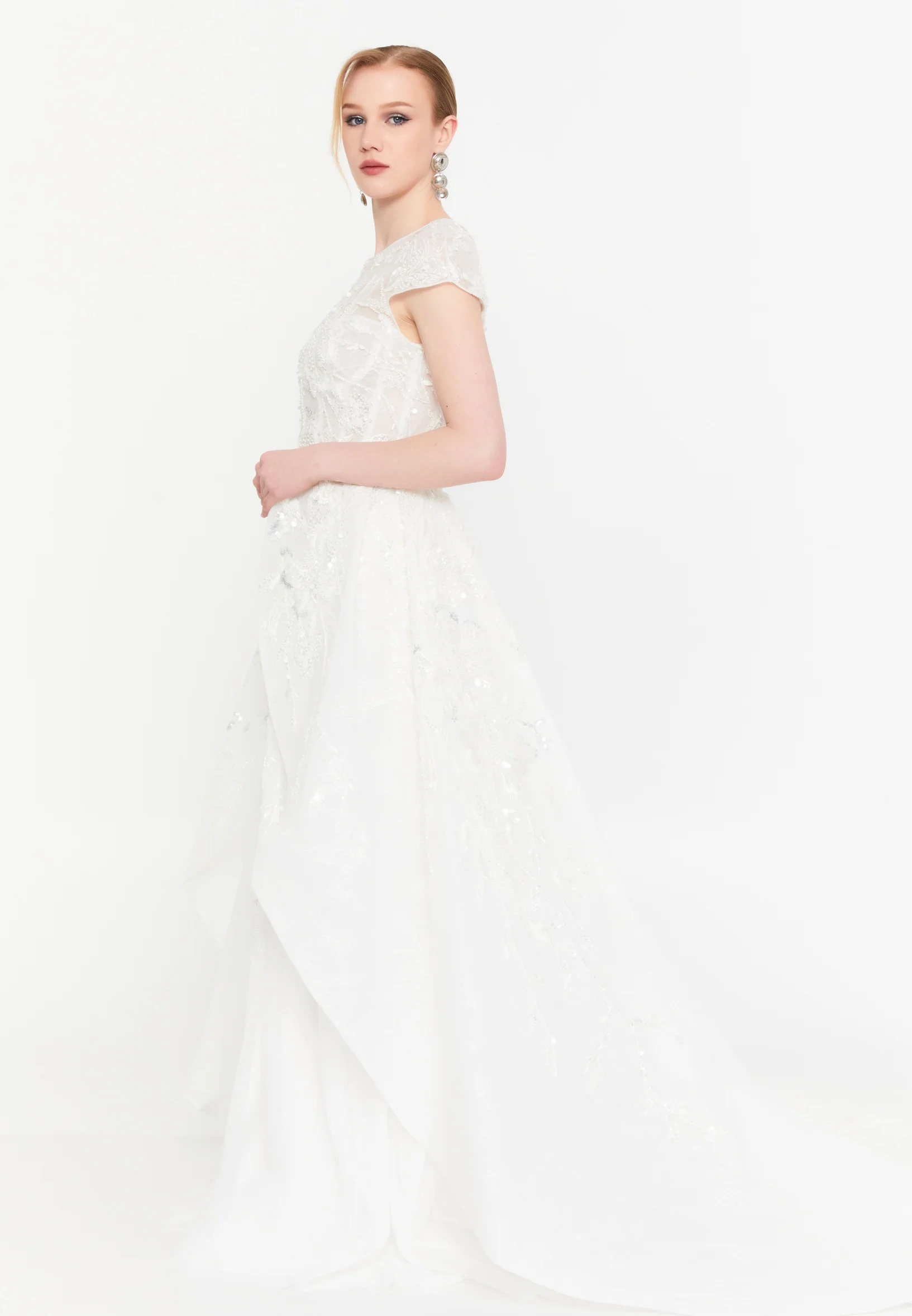 Short Sleeve Maxi Tulle Mermaid Regular Wedding Guest Dress mtcw11305 - Image 3