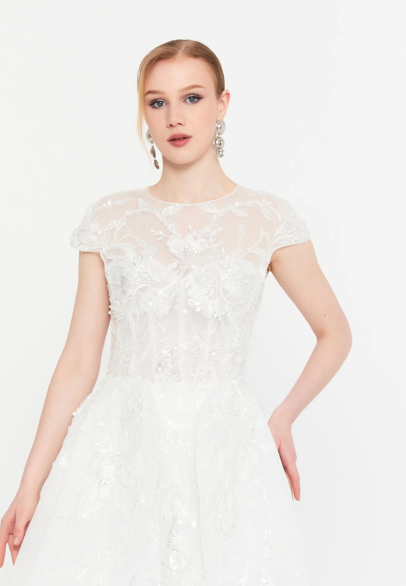 Short Sleeve Maxi Tulle Mermaid Regular Wedding Guest Dress mtcw11305 - Image 4