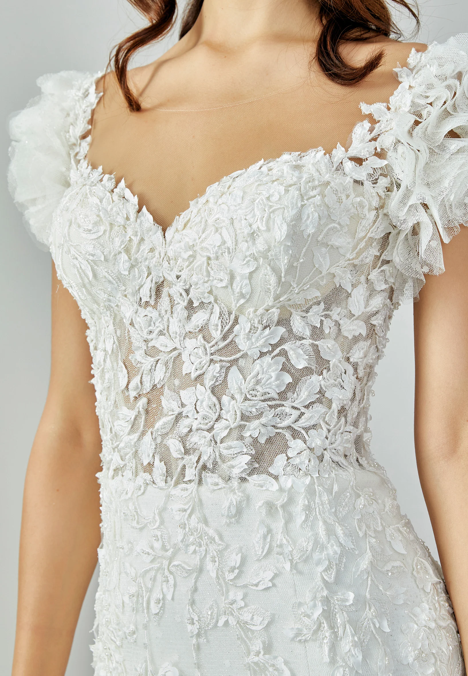 Short Sleeve Maxi Tulle Regular Wedding Dress abb223132 - Image 4