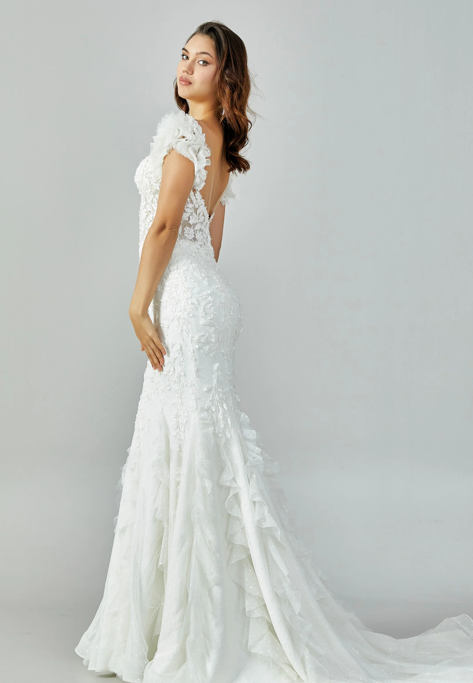 Short Sleeve Maxi Tulle Regular Wedding Dress abb223132 - Image 6