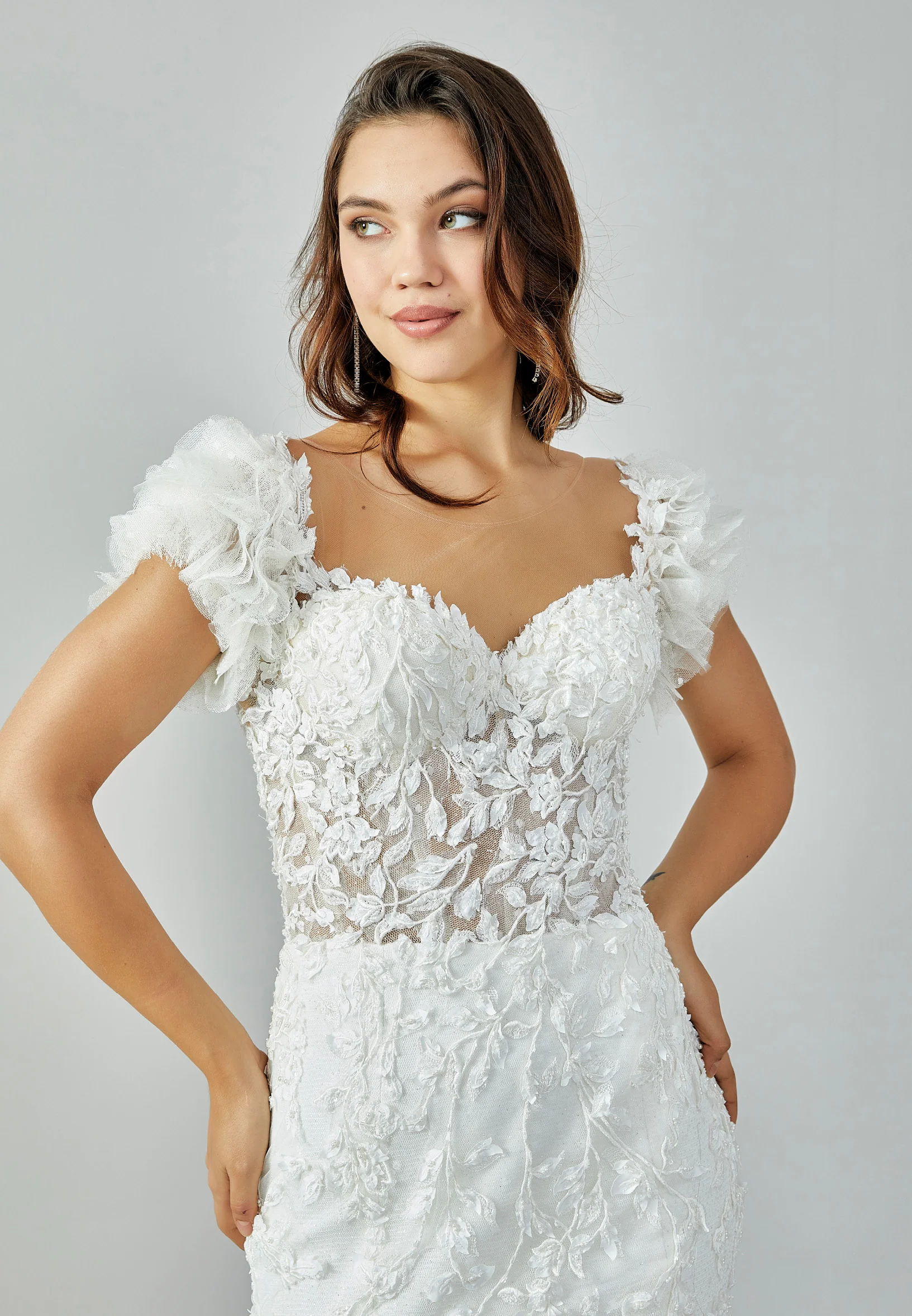Short Sleeve Maxi Tulle Regular Wedding Dress abb223132 - Image 8