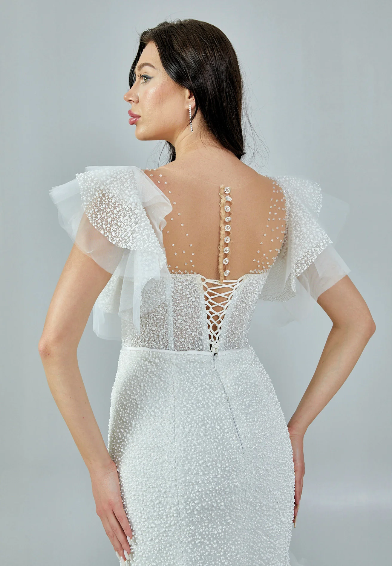 Short Sleeve Maxi Tulle Regular Wedding Dress abb23020 - Image 3