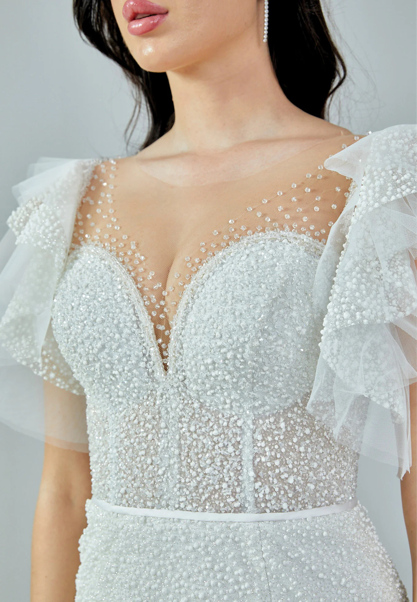 Short Sleeve Maxi Tulle Regular Wedding Dress abb23020 - Image 4
