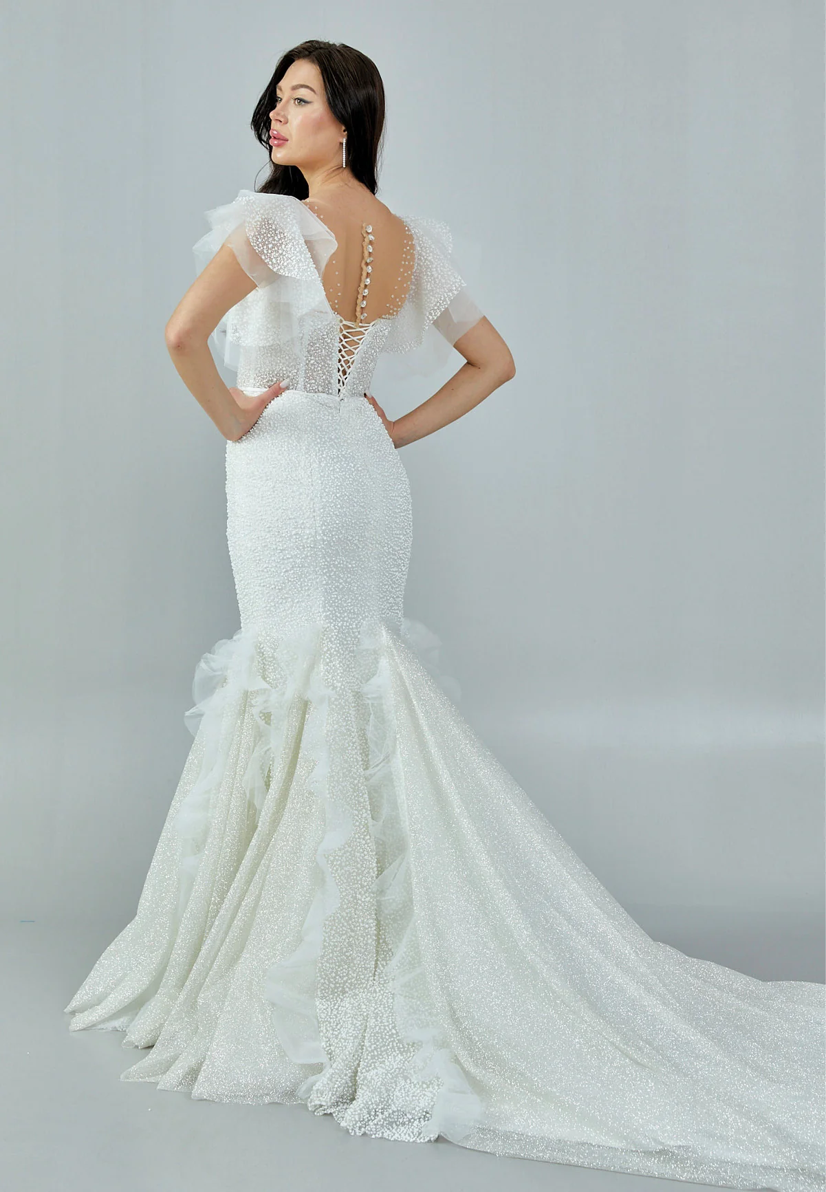 Short Sleeve Maxi Tulle Regular Wedding Dress abb23020 - Image 5